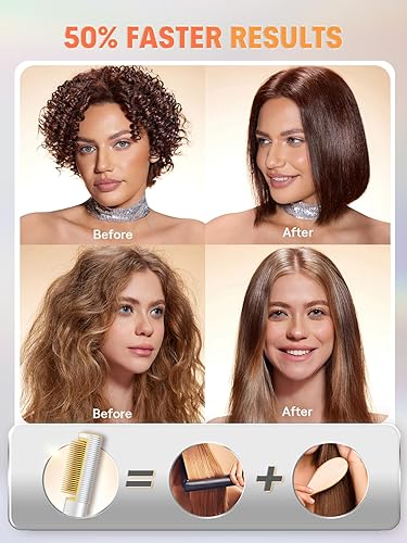 Miniatura 3 de SHEGLAM Cepillo alisador de cabello iónico 3D con peine térmico de oro de 24 quilates, diseño antiquemaduras, calentamiento rápido de 60 segundos,