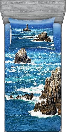 Miniatura 212 de Ambesonne Juego de sábanas bajeras y fundas de almohada de los años 90, patrón geométrico en estilo retro, formas redondas de triángulo de media