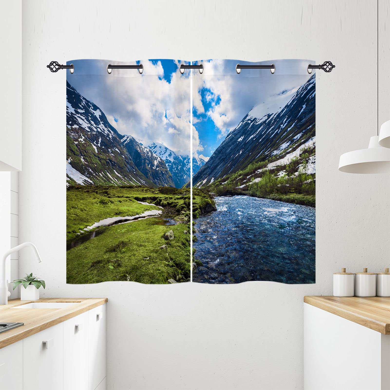 ANHOPE Snow Mountain Valley Blackout Eyelet Curtains 2 Panels W 28" x L 54" — image 1