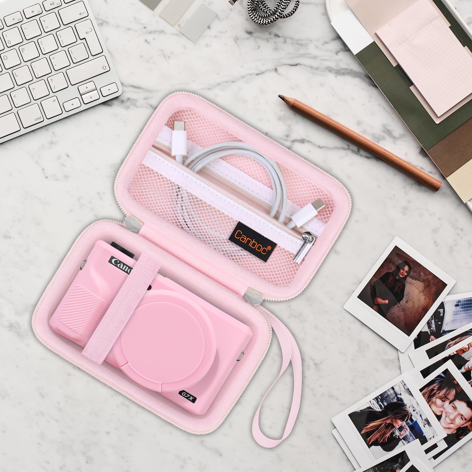 Estuche Canboc para cámara Digital Canon PowerShot G7X Mark III, Estuche de Transporte Duro + Cubierta de Silicona Suave con Cubierta de Lente extraíble, Rosa gelatina