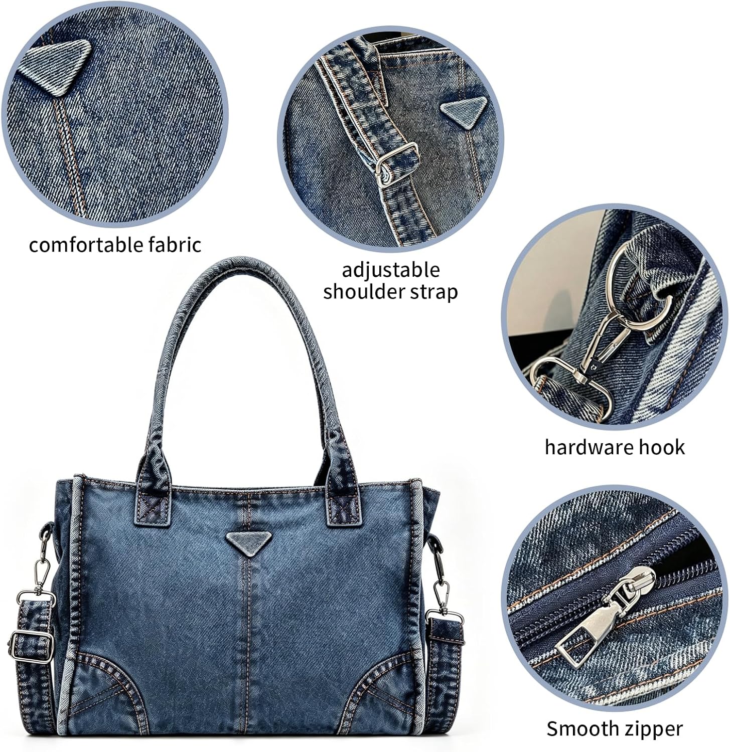 Vintage Denim Shoulder Bag for Women,Casual Tote Handbag image 5