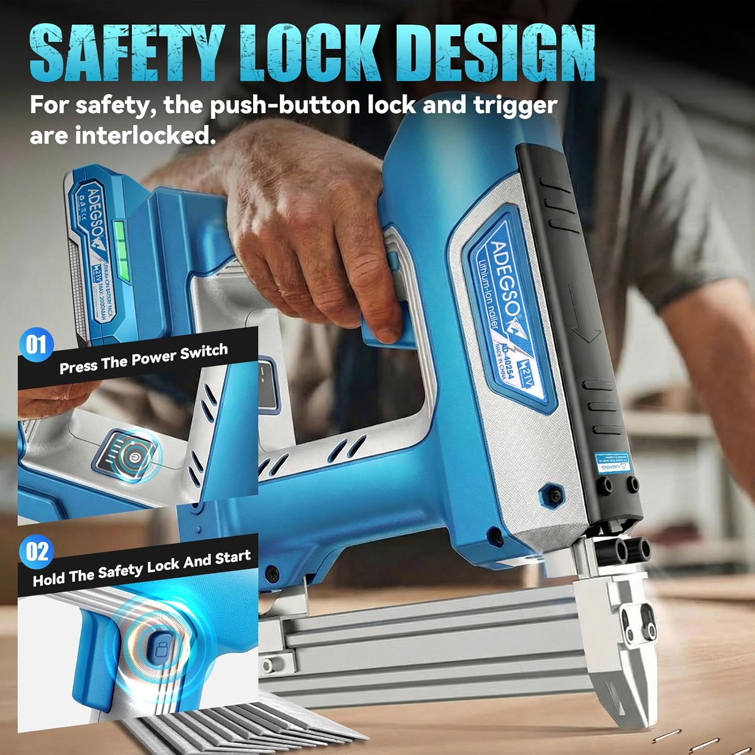 Cordless Brad Nailer Stapler, 18 Gauge 2-in-1 Battery Powered Nail Gun Kit with 2x 2.0Ah Batteries, Fast Charger & 1000 Nails & Staples Included, Ideal for Woodworking, Trim & DIY Projects