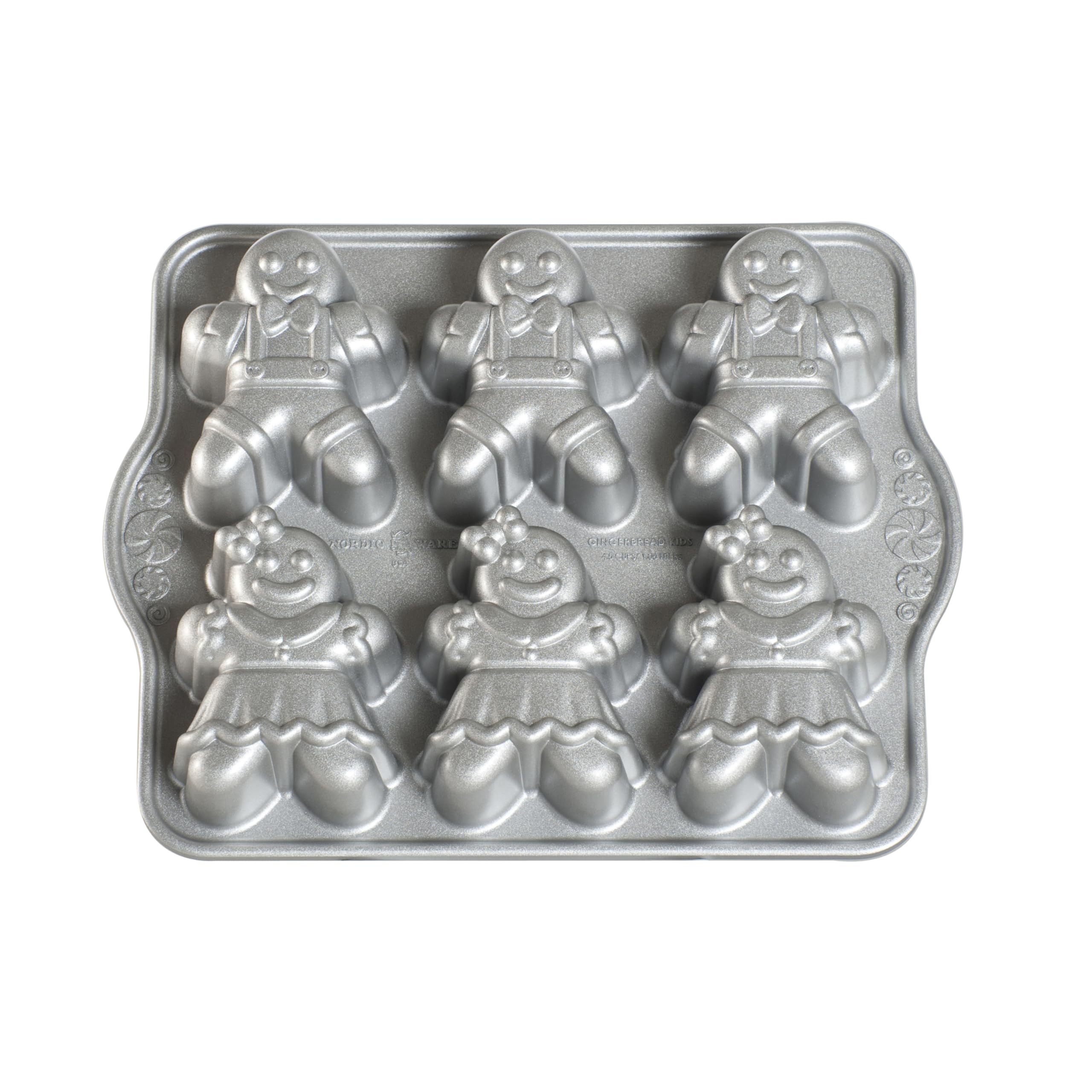 Nordic Ware molde para tartas con forma de muñecos de jengibre, bandeja para 6 tartas pequeñas moldes de Navidad para dulces, accesorios de repostería fabricados en EE. UU., color: plateado