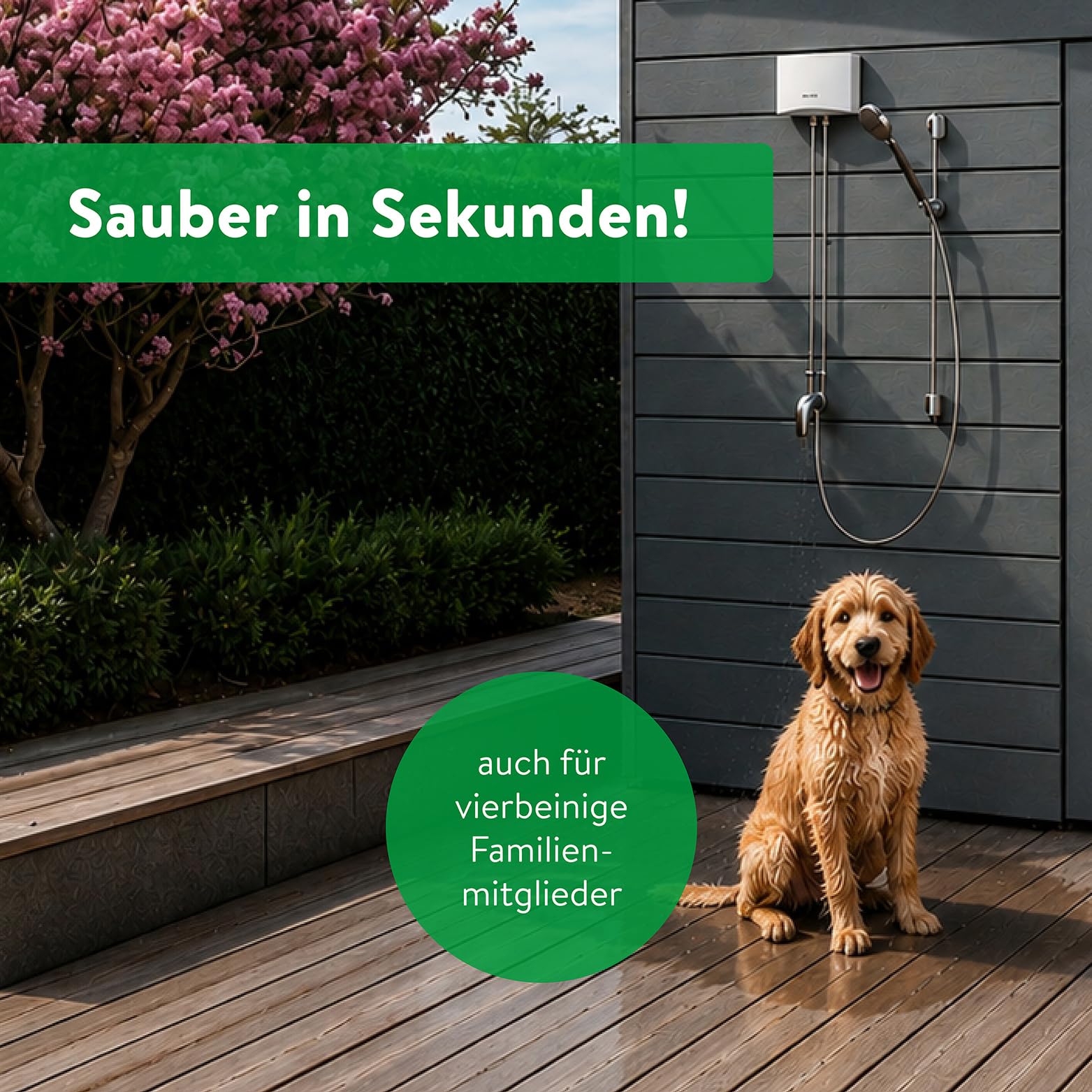 CLAGE MBX4 Shower Durchlauferhitzer Set mit Duscharmatur | Elektronisch geregelt, 3 Temperaturstufen 35/38/45 °C, für Gartenhaus, Pool, Außenbereich, VDE-GS geprüft, 1500-15314