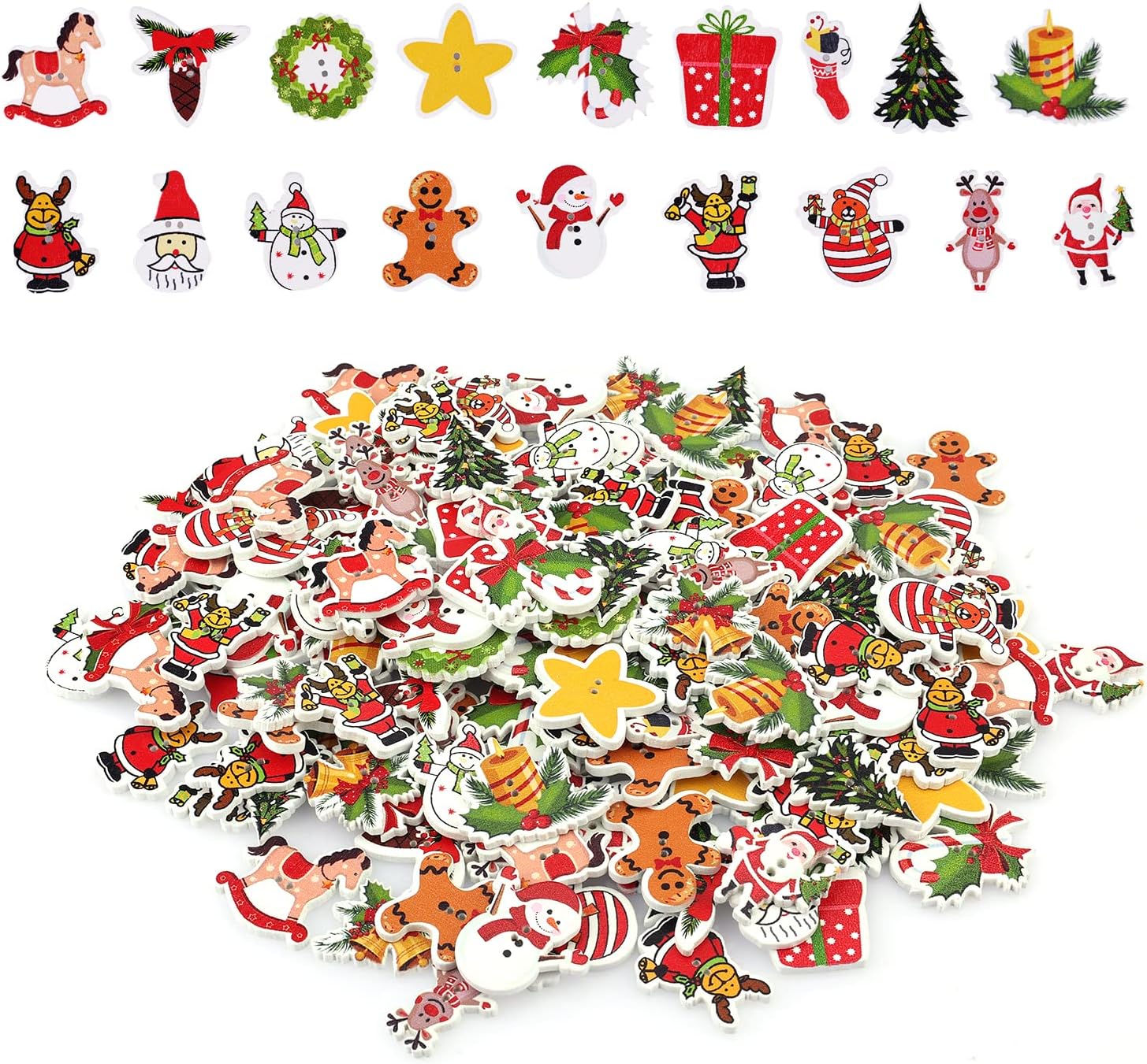 200pcs Christmas Buttons for Sewing, Christmas Wooden Buttons Sewing Buttons with 2 Holes for