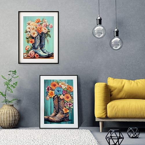 Miniatura 6 de YOYA Paquete de 2 kits de pintura de diamantes 5D para adultos, botas de vaquero, kits de arte de diamantes, flores, bricolaje completo, puntos de