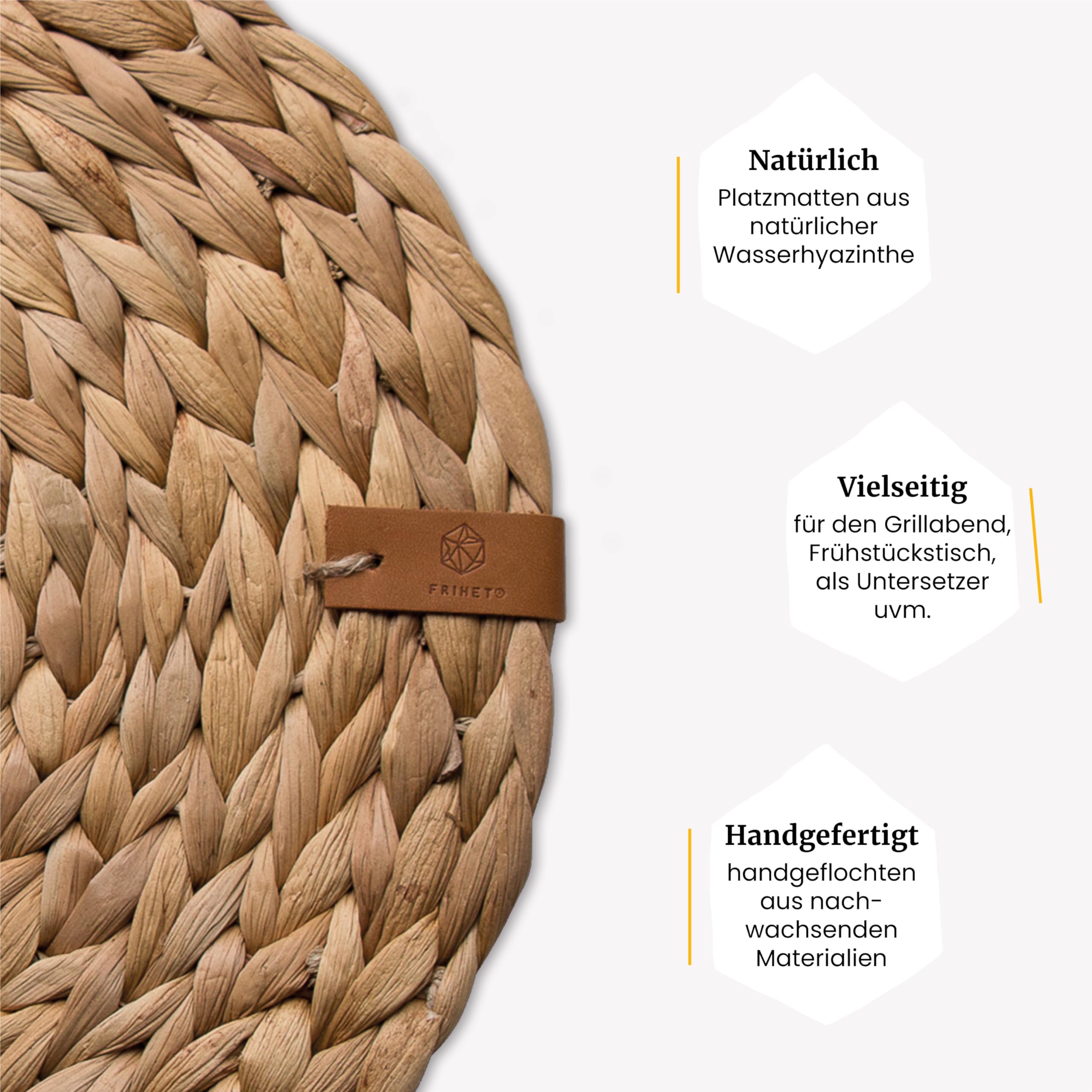 JAPCHET 6 Stück Runde Tischsets Aus Wasserhyazinthe – Geflochten, Natürliches Rattan, 33 Cm Durchmesser, Für Esstisch & Deko