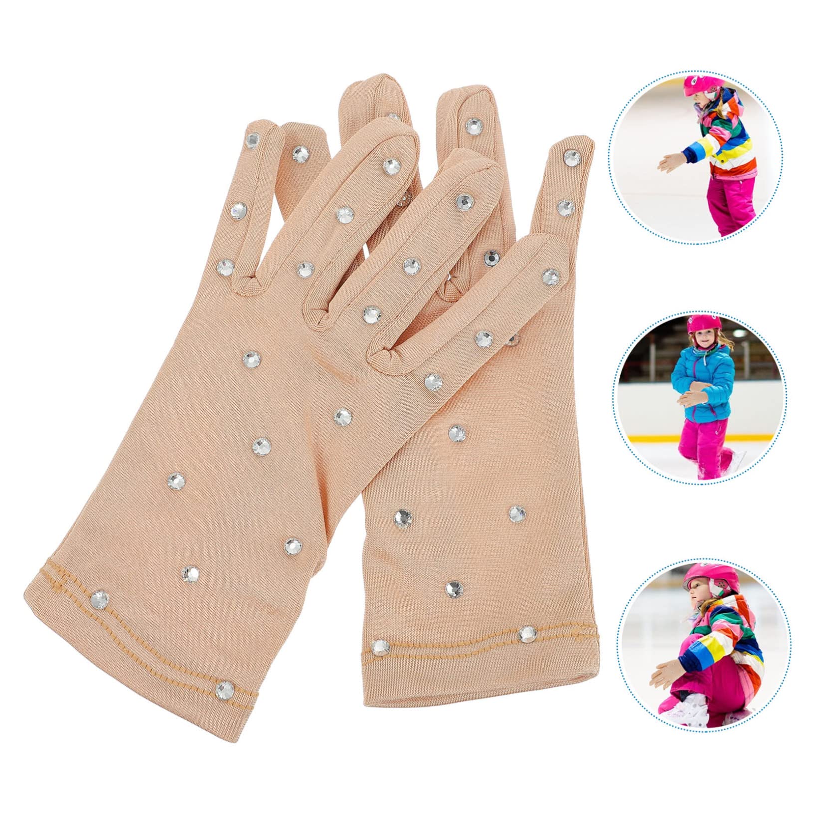Didiseaon 3pares Guantes De Patinaje Elegantes De Elástica Rhinestones para Actuaciones De Niñas Guantes Antideslizantes Transpirables y Cómodos