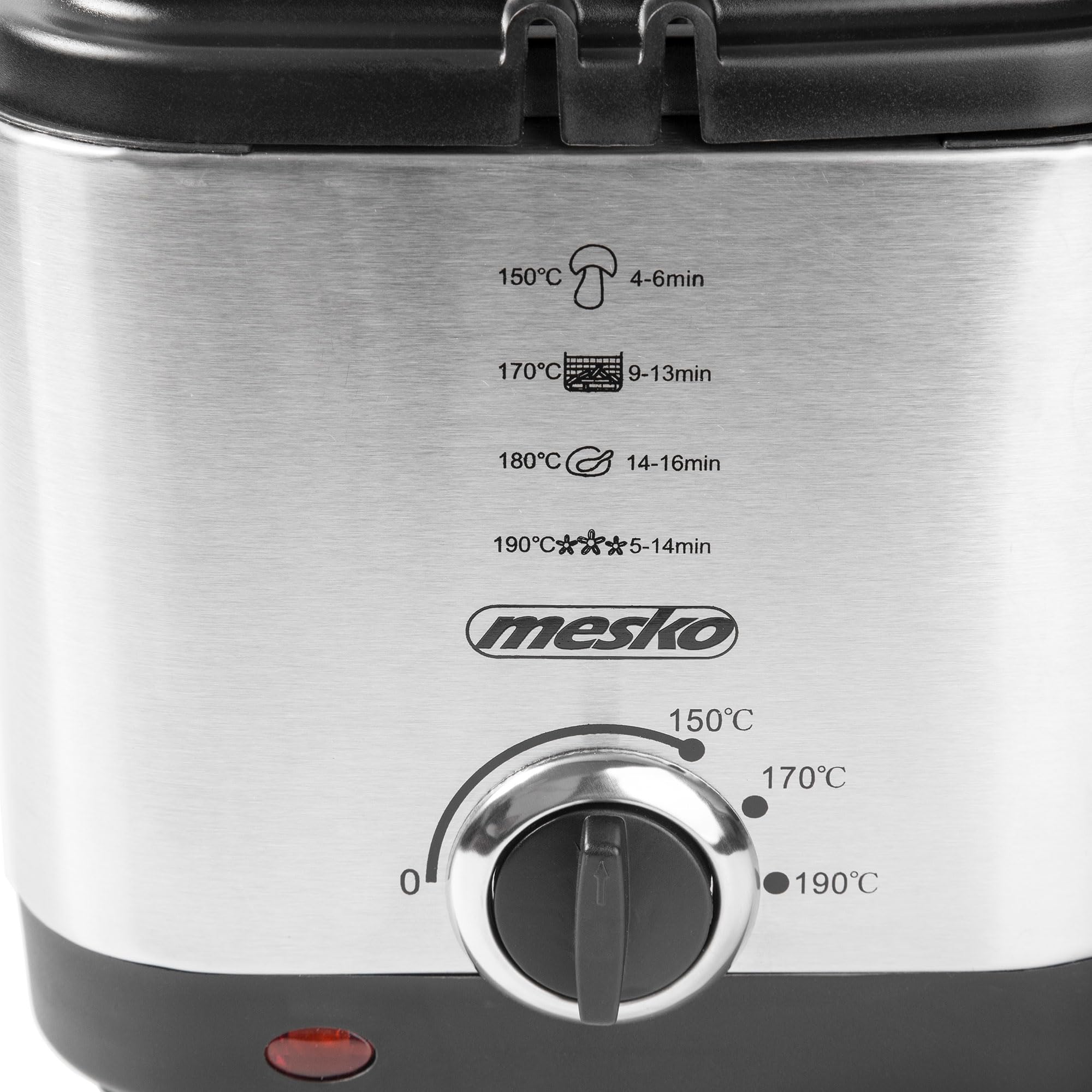 Mesko MS4910 Freidora Aceite Eléctrica 1,5 Litros, Pequeña, Temperatura Ajustable, Cubeta Antiadherente, Tapa con Filtro Antiolor y Ventana de Control, Fácil Limpieza, 900W, Acero Inox