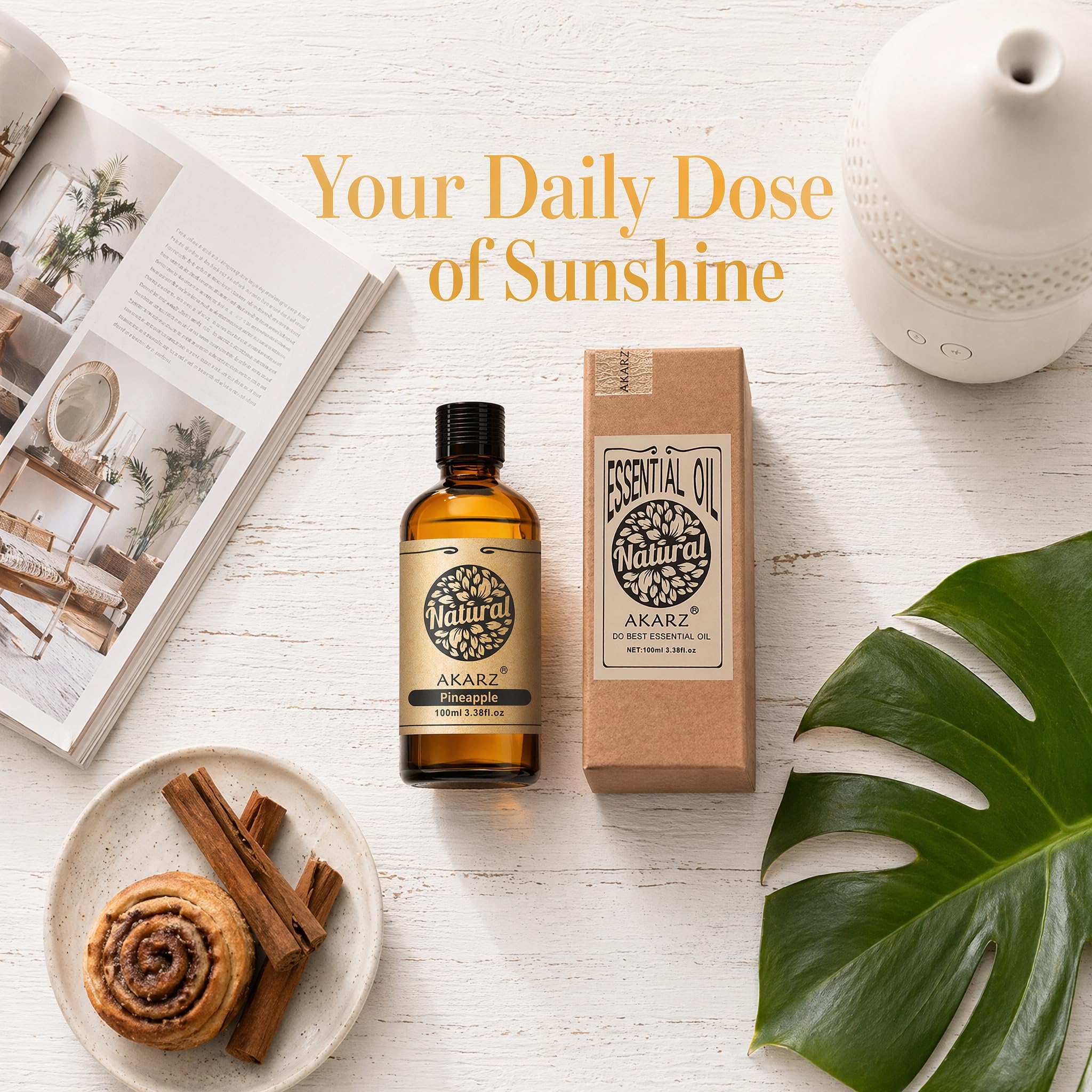 AKARZ 100ml Olejek esencjny z Ananasa - Naturalny olejek aromatyczny do dyfuzorów, lamp aromatycznych i aromatów pomieszczeń