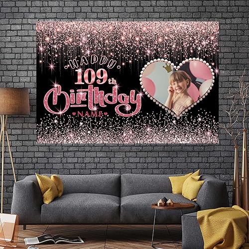 Vista 82 de Cartel personalizable de decoración de feliz cumpleaños número 49 de oro rosa – Personalización de gran tamaño fondo de fotos – Admite fotos