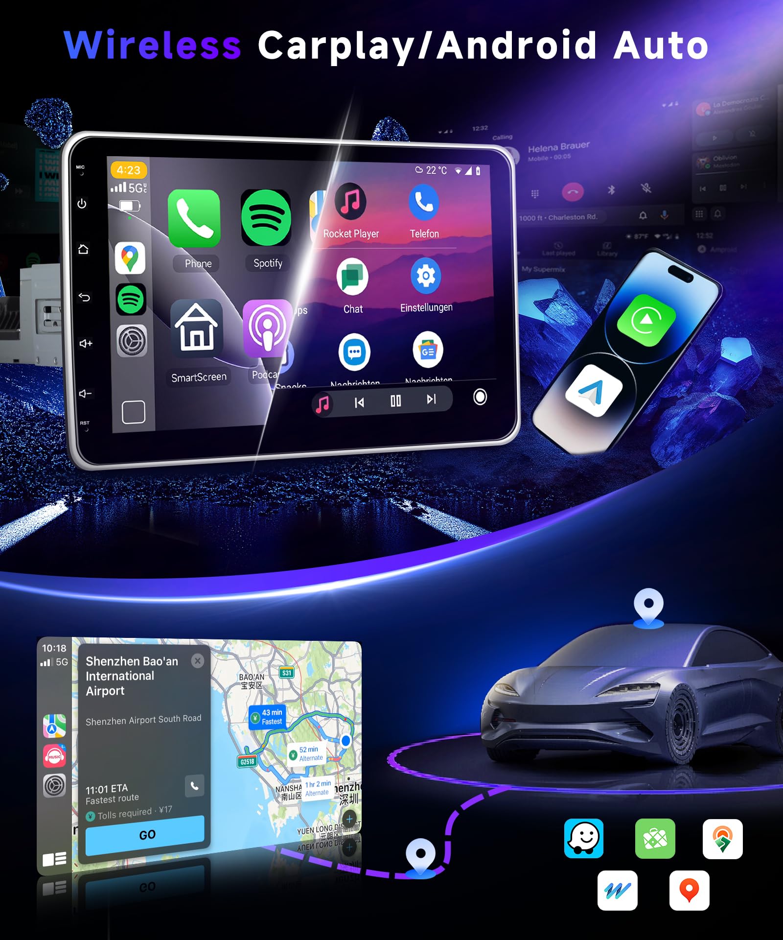 VECHTEL 4G+64G Android 15 Autoradio 1 Din mit Drahtlos Carplay Android Auto,10-Zoll-Rotations-HD-Touchscreen Auto Radio mit Bluetooth 5.0 FM RDS Radio GPS Wi-Fi Link Spiegeln USB Rückfahrkamera