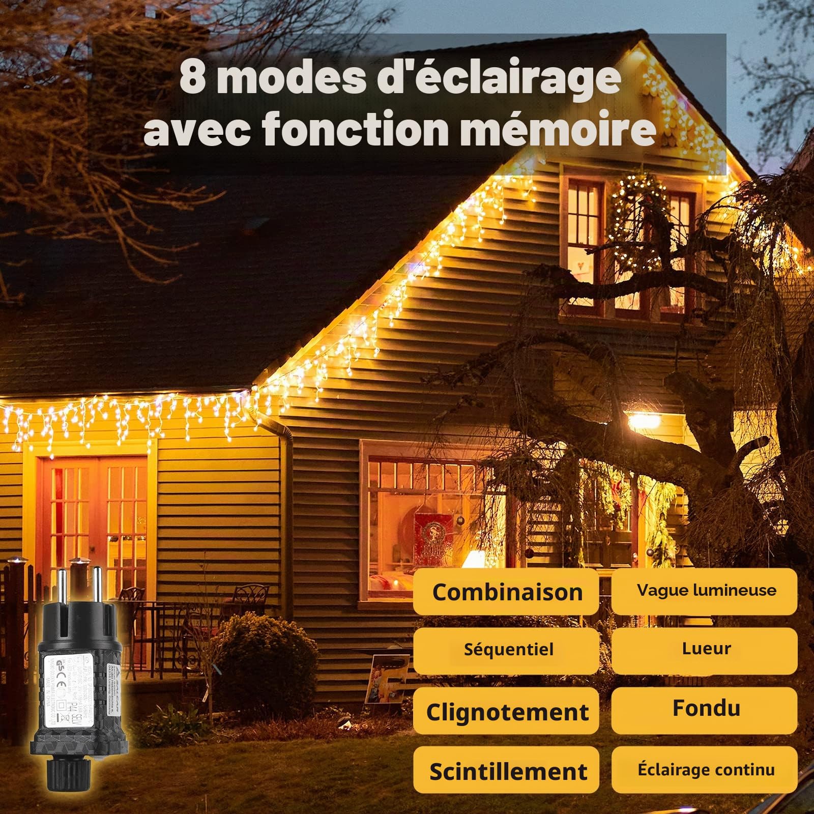SALCAR Rideau de Lumières LED Pluie de Glace Extérieur, 10m 400 LEDs Rideau Lumineux Intérieur Noël avec 8 Modes, Timer et Mémoire, Imperméable Décorations pour Balcon Pavillon, Blanc chaud