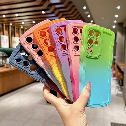 Miniatura 5 de Funda compatible con Samsung Galaxy S22 Ultra 5G, bonito marco ondulado de color degradado, a prueba de golpes, funda protectora suave (azul vino