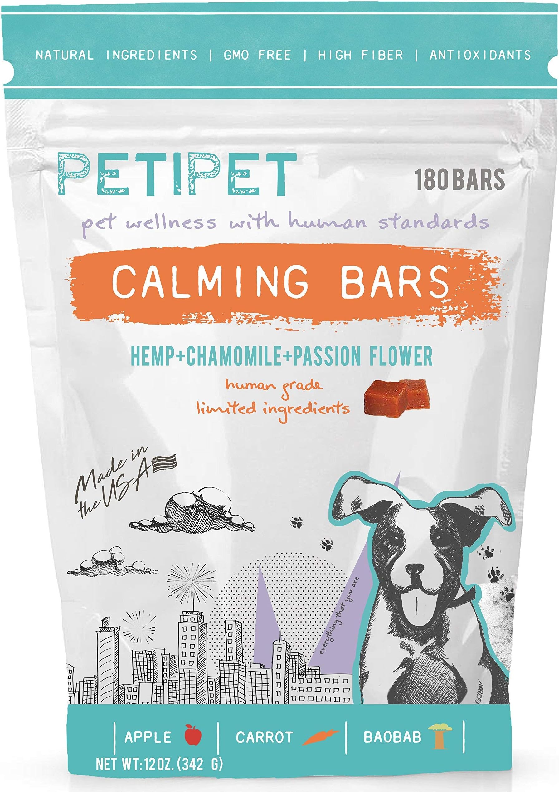Vegan Calming Bars for Small Dogs - Anxiety Composure Relief - with Carrots, Apples, Hemp, Chamomile, Passion Flower - for Dog Stress & Separation Aid + Chewing & Barking 180 Treats