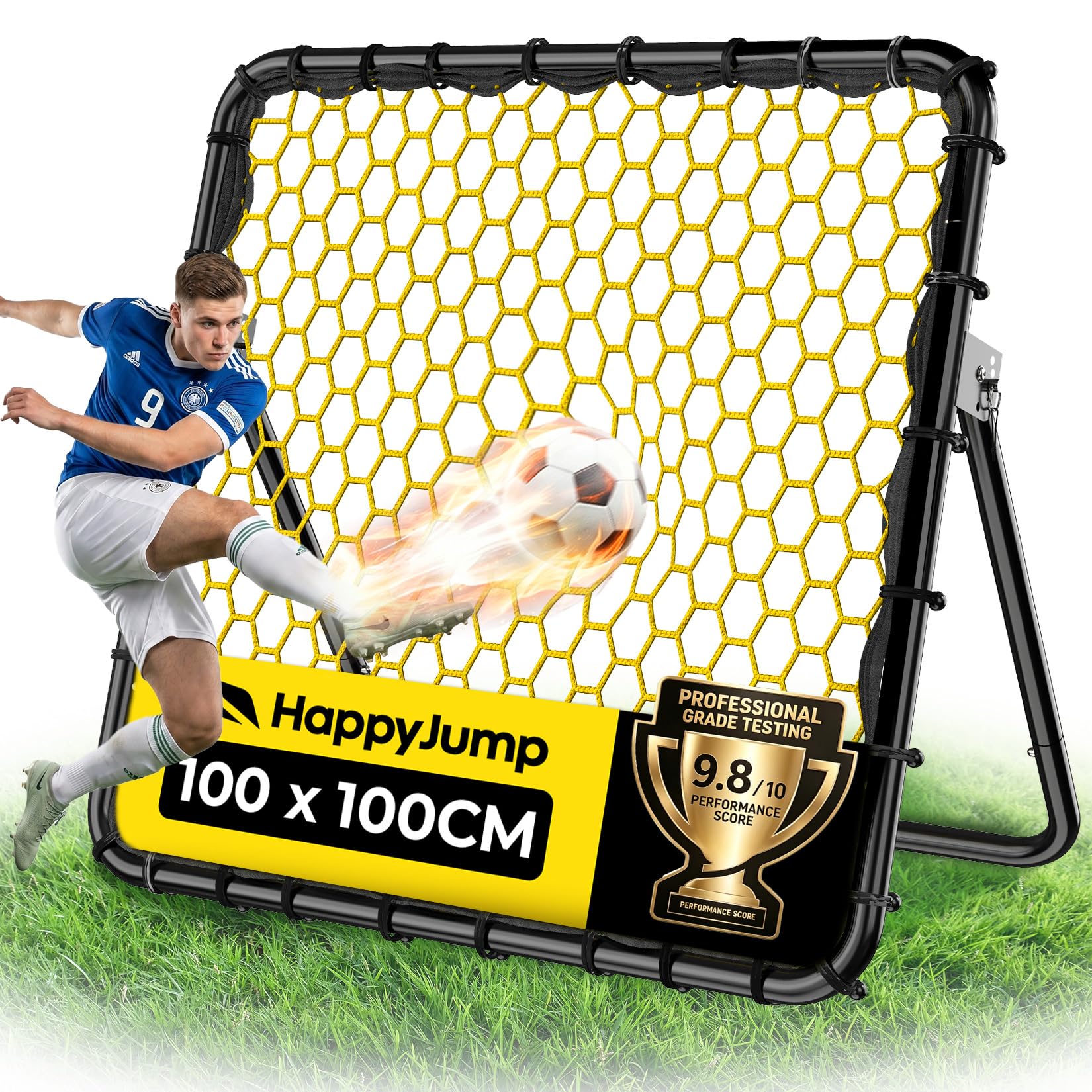 Happy Jump Filet de Rebond Football 1x1m – Angles Réglables, Structure en Nid d’Abeille, Améliore la Technique et Les Réflexes, Idéal Débutants & Confirmés