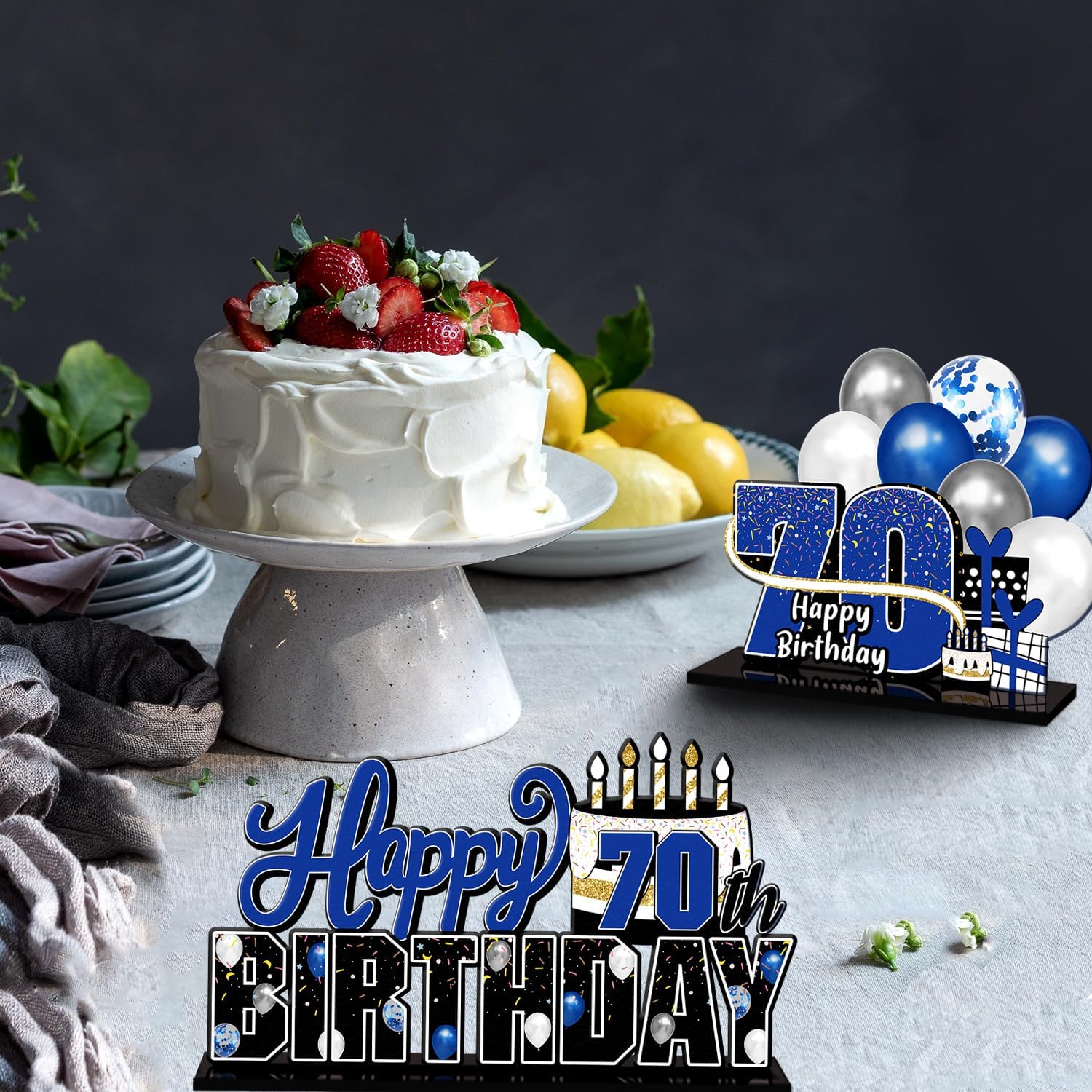 LINGTEER Happy 70th Birthday Blue Acrylic Table Topper Centerpieces Set - Cheers to Seventy Years Old Birthday 70th Bday Party Gift Decorations. - Image 6