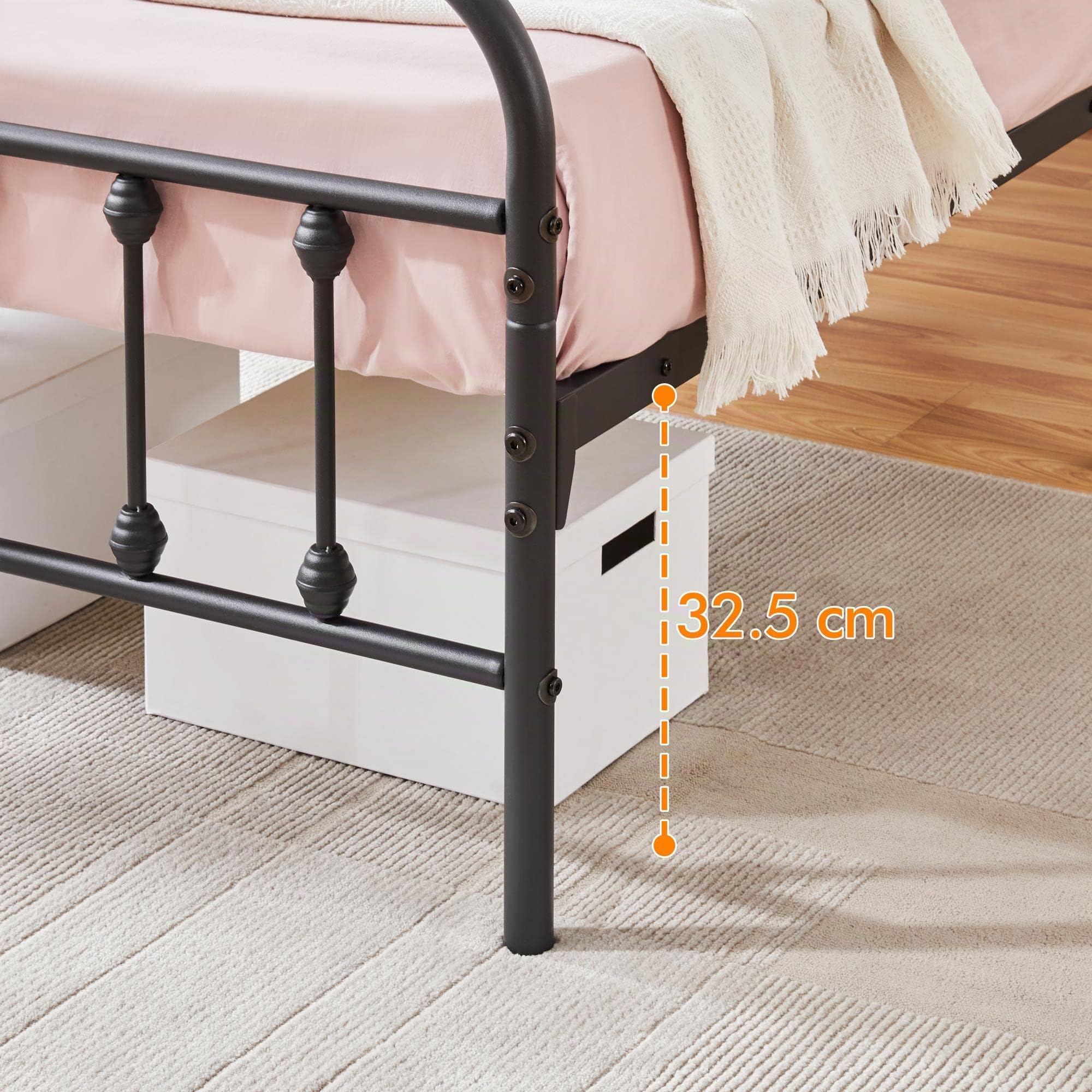 Yaheetech Struttura Letto Singolo in Ferro 90 x 200 cm Testiera Alta con Spazio Aggiuntivo per Camera da Letto Soggiorno Nera
