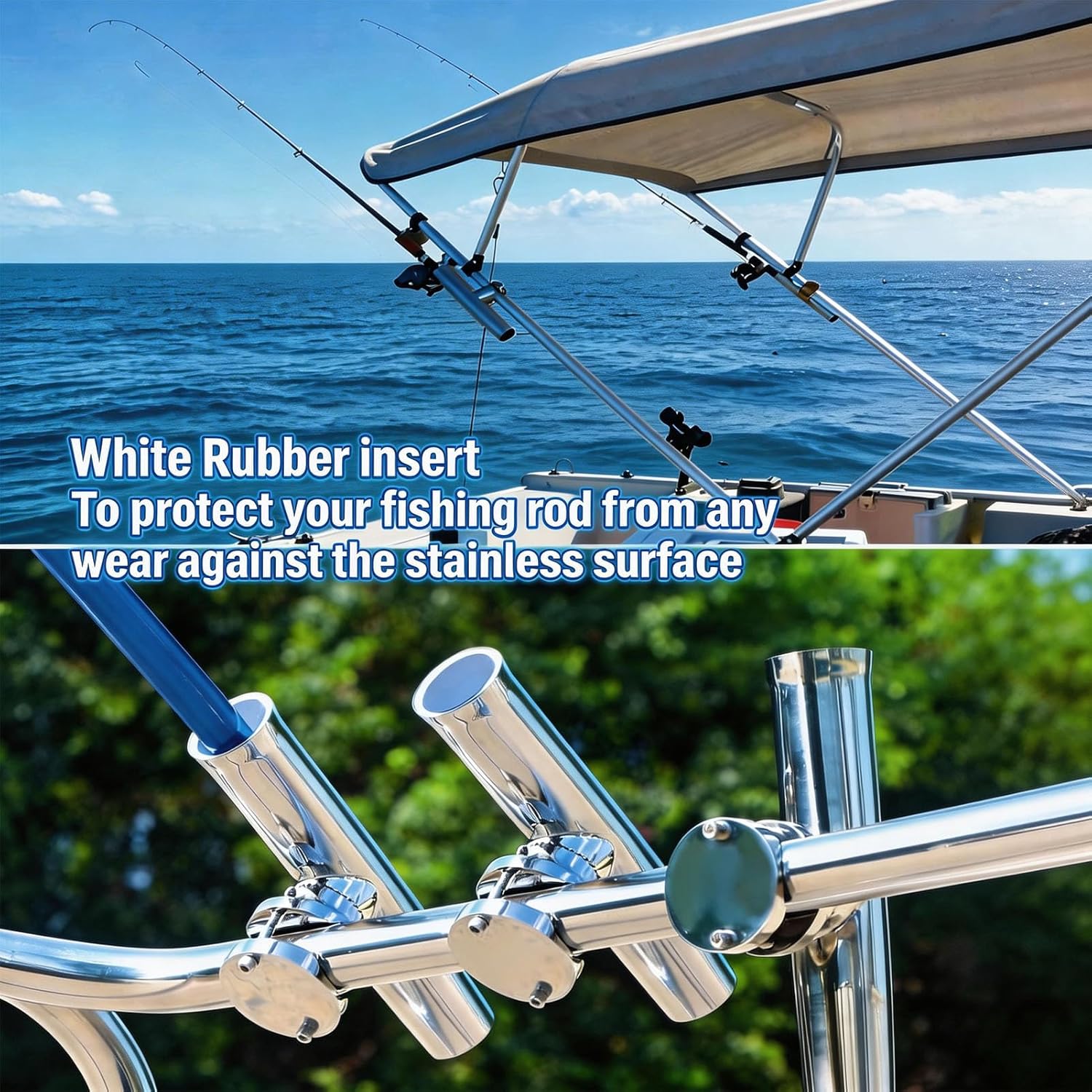 316 Stainless Tournament Style Boat Fishing Holder Clamp on Fishing Rod Holder, Rail Mount Fishing Rod Holder, Stainless Steel Tournament Style Clamp on Fishing Pole Holder for Rails 1" to 1.26"