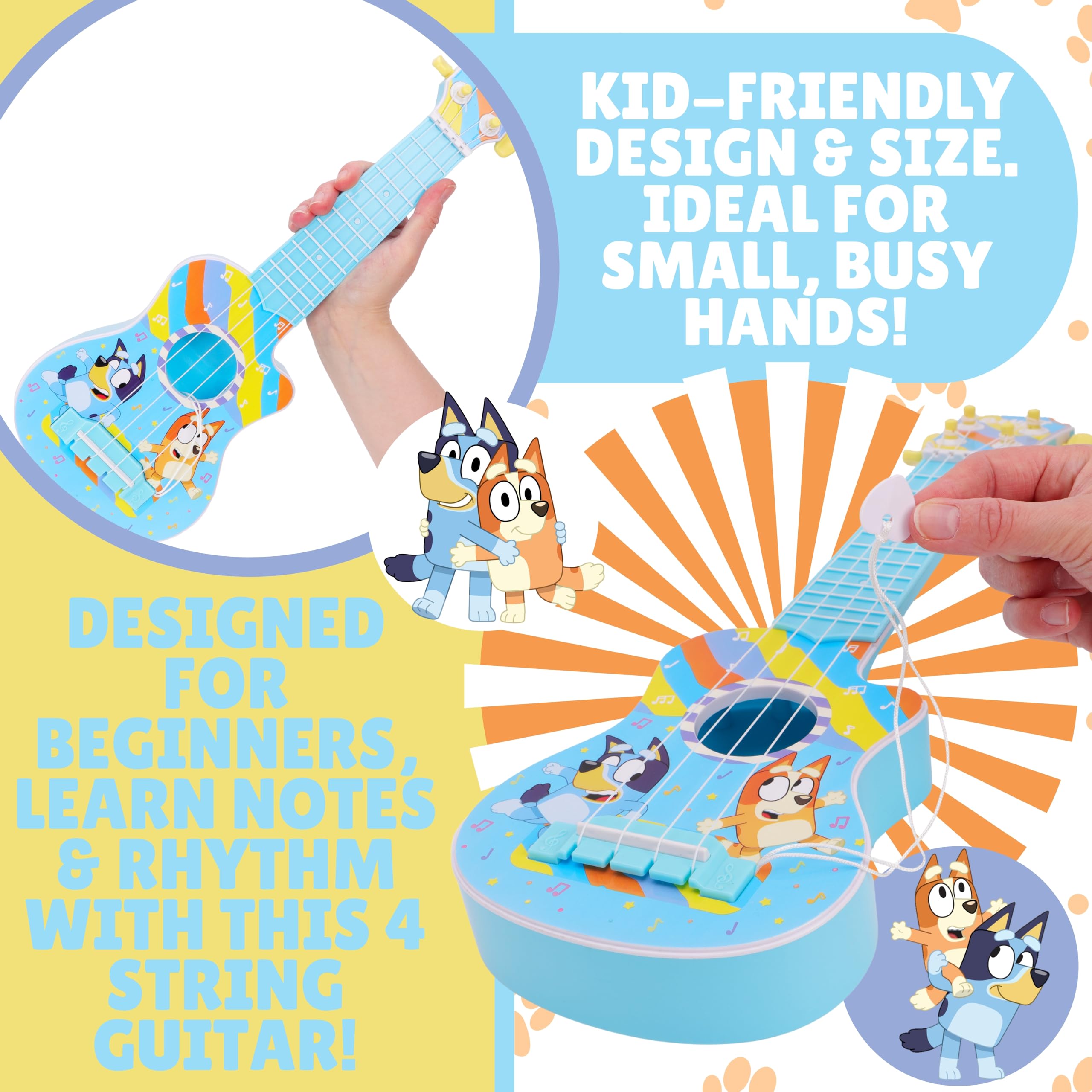 Toyland® 40 cm (16") Bluey La mia prima chitarra con plettro incorporato - Strumento musicale da accordare e suonare - Divertente giocattolo musicale per bambini - Età 3+