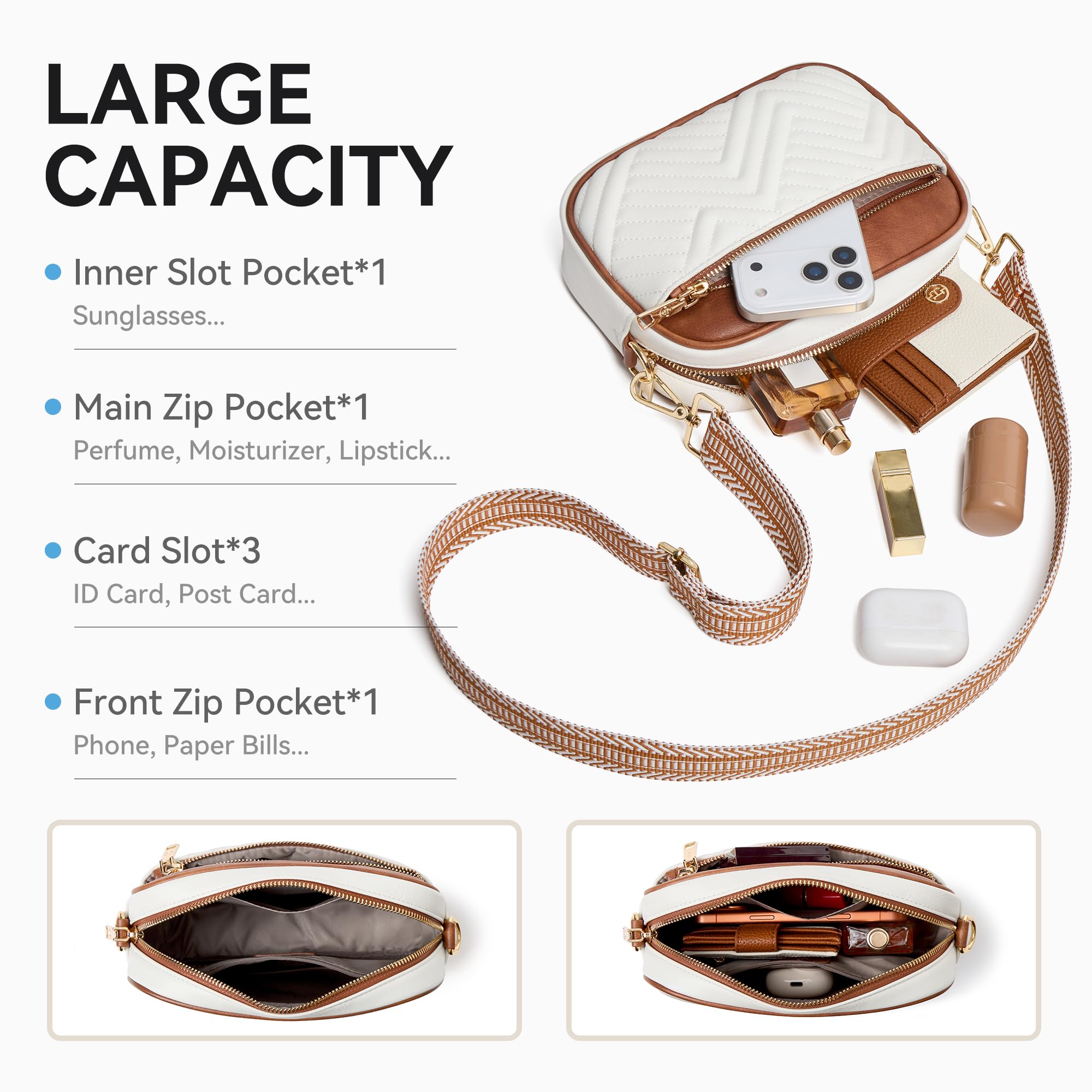 BOSTANTEN Quilted Crossbody Bags for Women Vegan Leather Purses Small Shoulder Handbags with Wide Strap