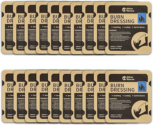 RHINO RESCUE Aderezo de quemaduras de 4 x 4 pulgadas, gel de quemadura refrescante, crema calmante para aliviar quemaduras, suministros de primeros