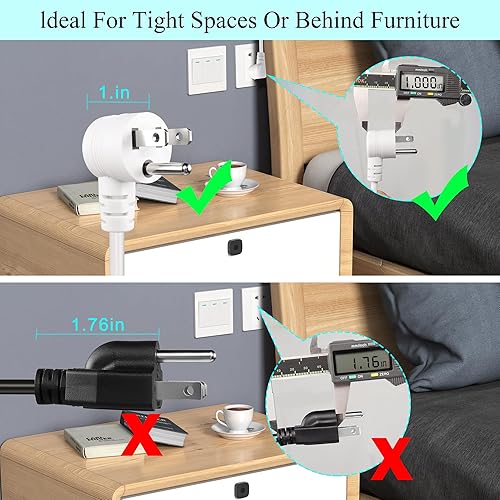 Miniatura 4 de GELRHONR Cable de alimentación de repuesto macho NEMA5-15P de 6.5 pies retráctil de 90 grados, ángulo descendente, 18 AWG 15 amperios máx. 110 V,