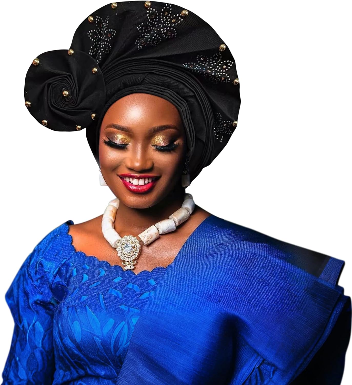Nigerian headwear African headscarf,Auto Gele headband,hand wrap beaded - made for weddings parties events