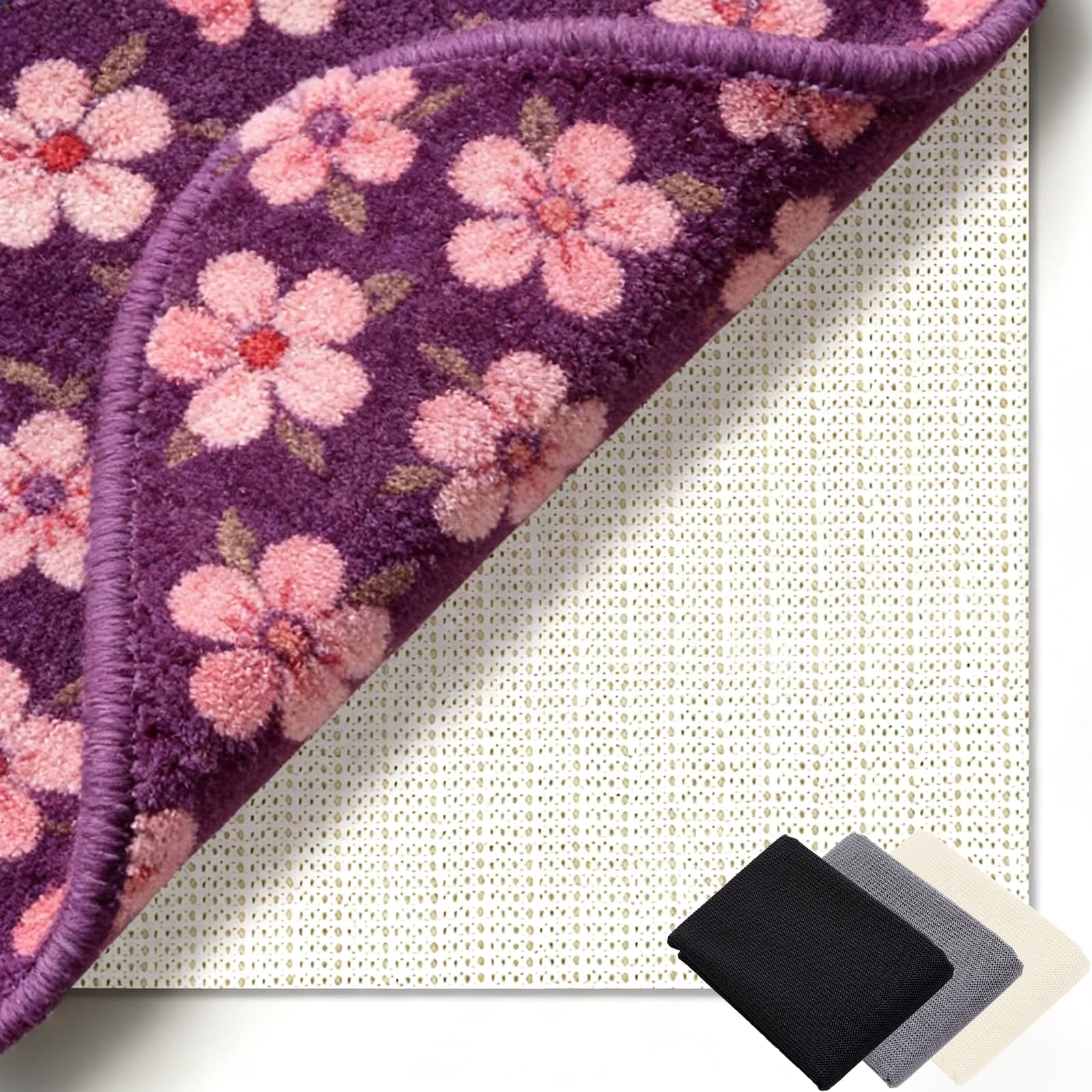 Rutschmatte Teppich 160 x 300 cm Waschbare, Wiederverwendbare, Hält Ecken Flach, Zuschneidbar, Anti-Rutsch-Matte für Teppiche Universell Einsetzbar für Alle Böden, Weiß