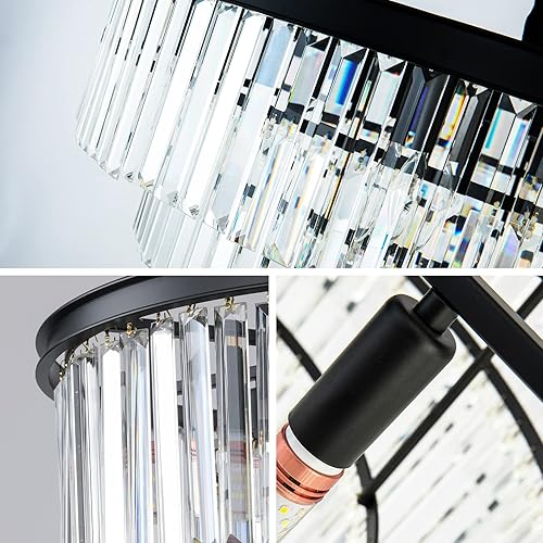 Miniatura 10 de Candelabro de cristal moderno dorado, 5 niveles de montaje empotrado, lámpara colgante de altura ajustable para comedor, sala de estar, dormitorio,