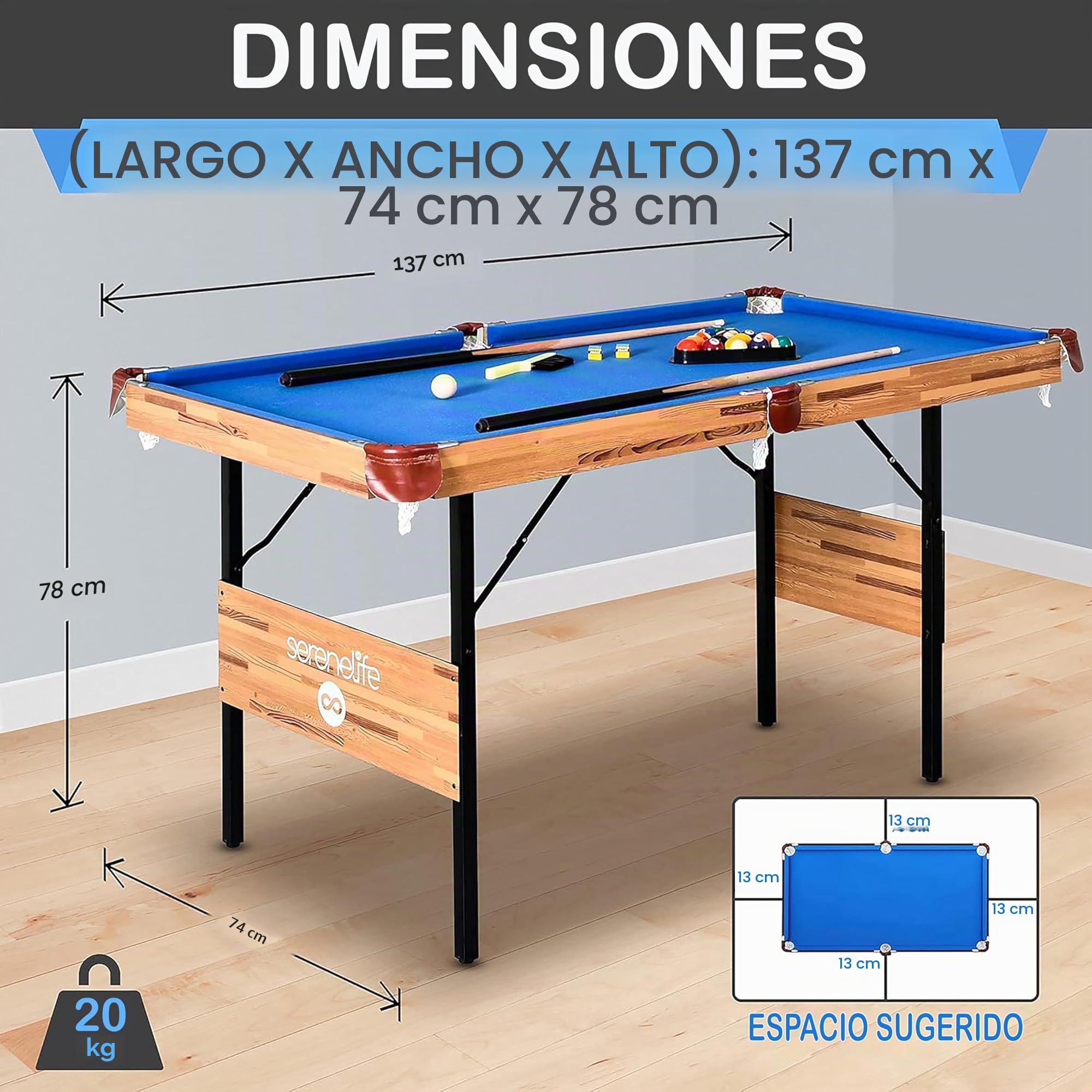 Serenelife Mesa multijuegos, 122 cm, 4 en 1, Tenis de Mesa, Billar, Bolos, Futbolin, Plegable, Interiores, Exteriores