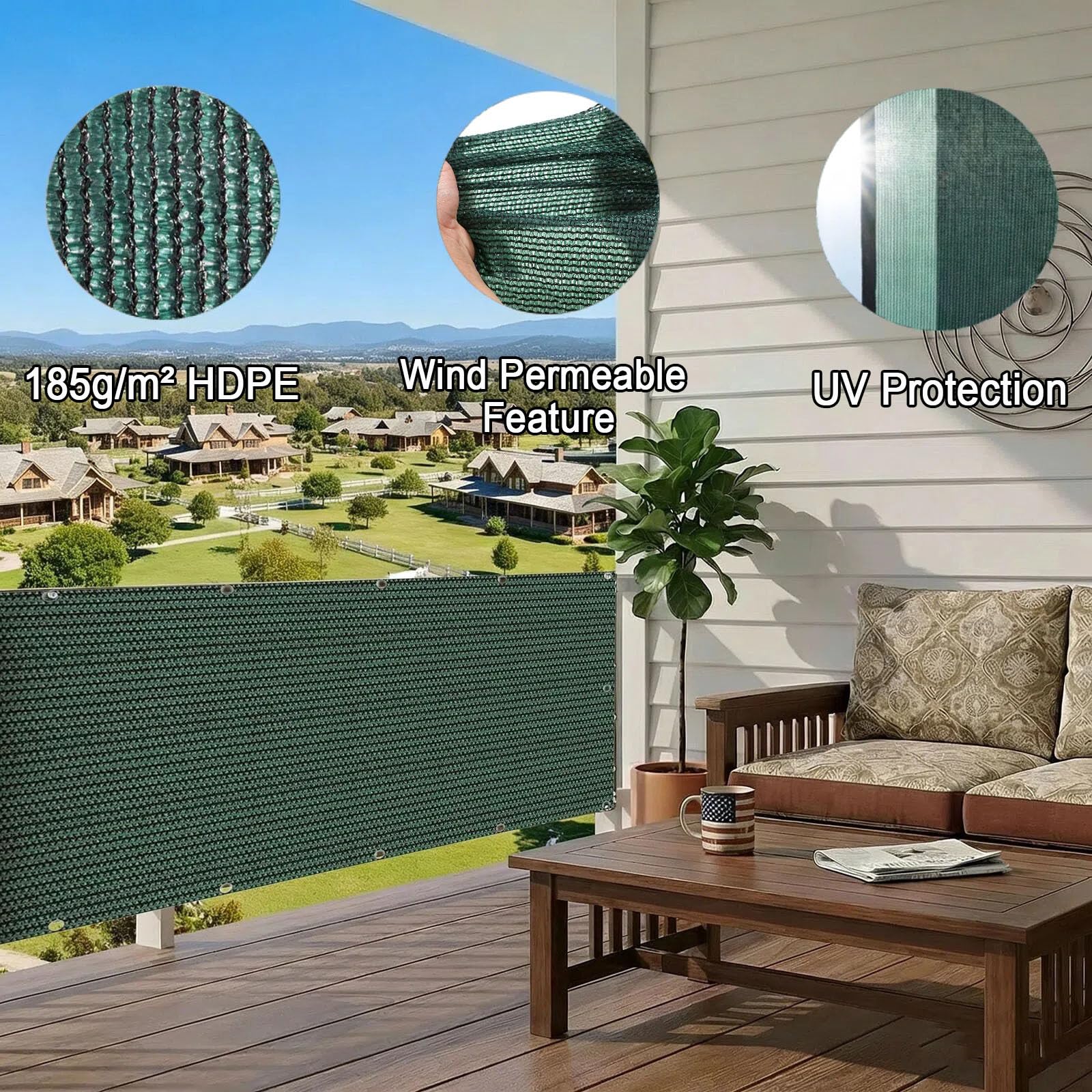 Pokrywa Na Siatkę Zapewniającą Prywatność Na Balkonie 90 x 220 cm Oddychająca Chroni Prywatność Na Balkonie Osłona Ochronna HDPE Na Balkon, Ciemnozielony