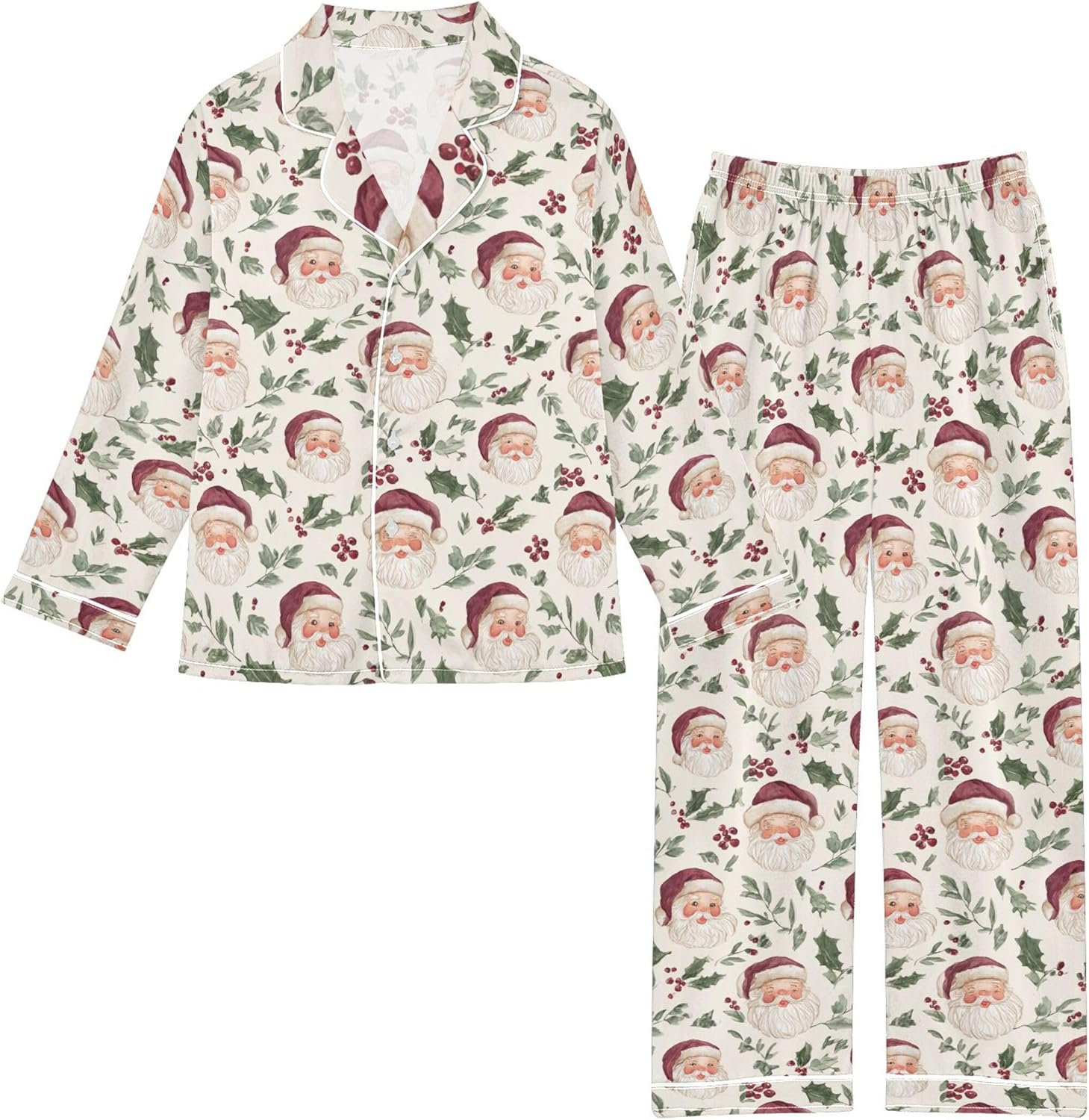 Silk Pajama Sets Long Sleeve Pajamas Soft Sleepwear 2 Piece Pjs Set