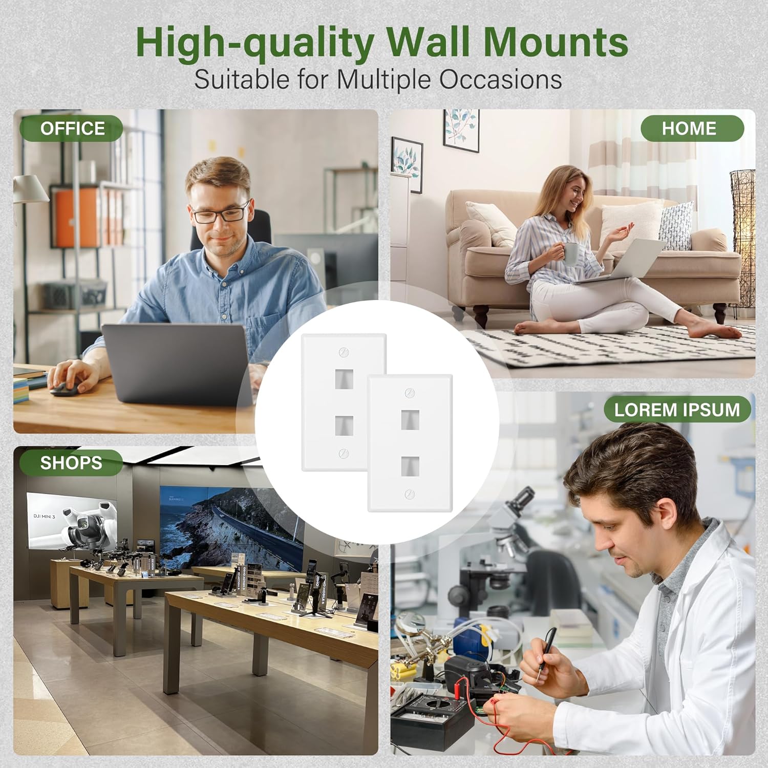 2-Port Keystone Wall Plate with Low Voltage Mounting Bracket 10 Pack, Dual Gang Standard Size Wall Plate for RJ45,Cat6, HDMI, Coax and Modular Inserts, White Ethernet Outlet Cover,Screws Included