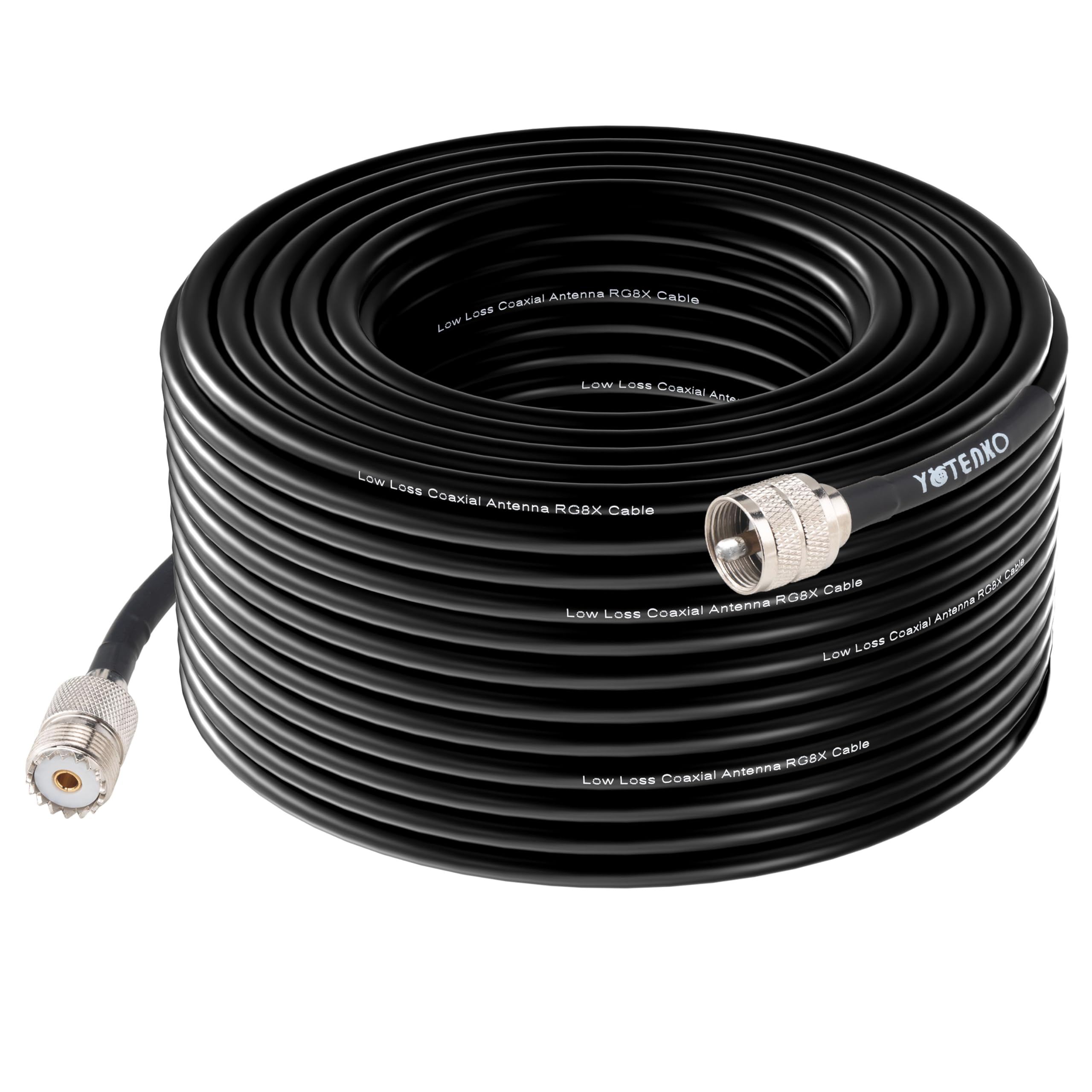 RG8X - Cable coaxial de 75 pies, cable de antena CB de 50 ohmios de baja pérdida CB HF VHF