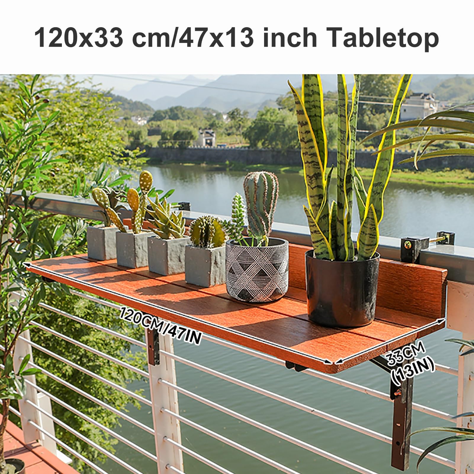 Tavolo pieghevole per ringhiera per balcone, altezza regolabile da 2,5 cm a 10,2 cm, perfetto per piccoli spazi, facile da installare, design compatto per uso esterno e interno