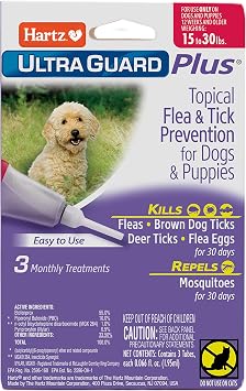 Hartz UltraGuard Plus Topical Flea & Tick Prevention for Dogs and Puppies - 15-30 lbs, 3 Monthly Treatments