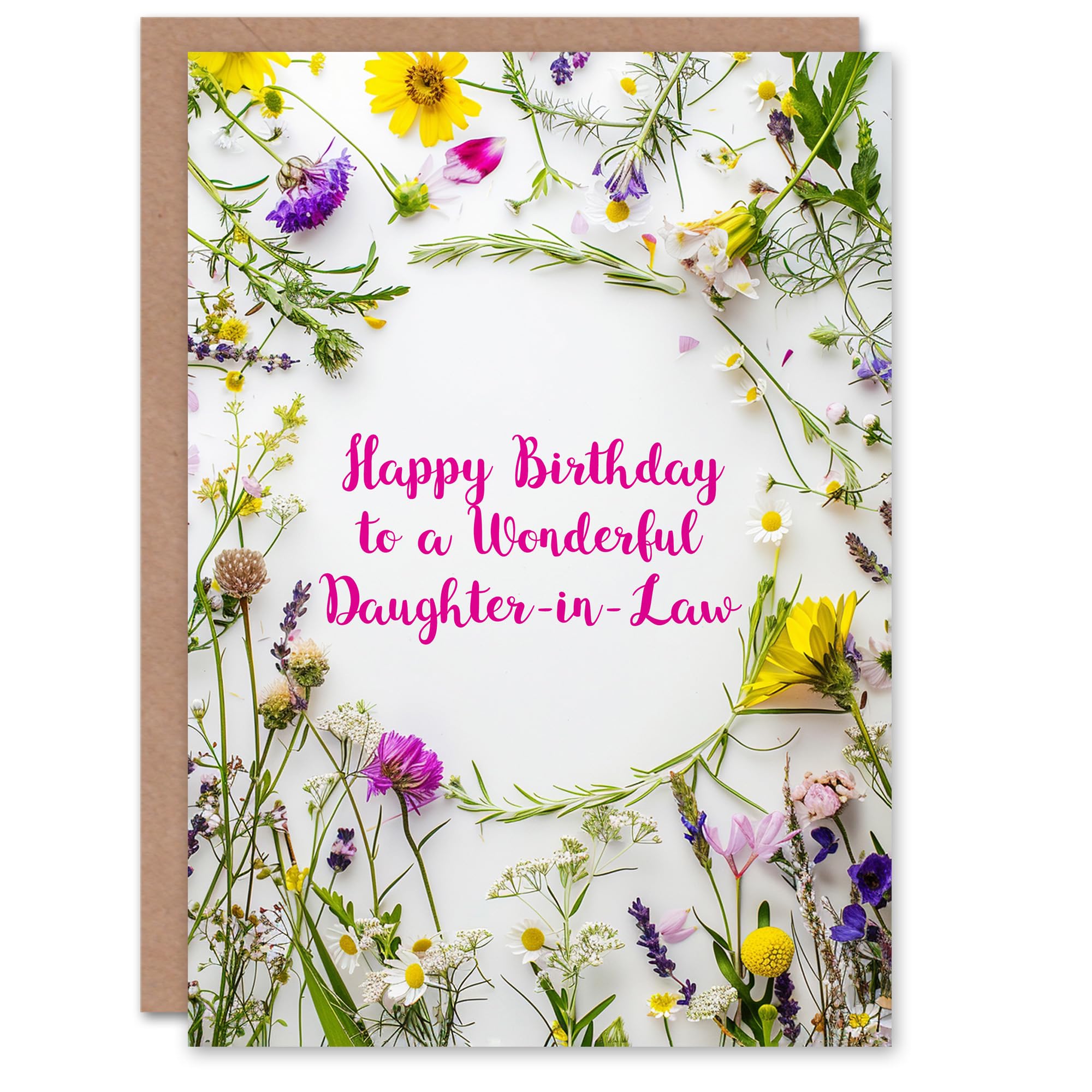 Artery8 Daughter In Law Happy Birthday Card Simple Spring Meadow Wildflowers Floral For Her Greeting Card