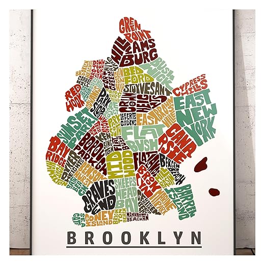 Brooklyn Neighborhood Map Print, signed print of my original hand drawn Brooklyn typography map art