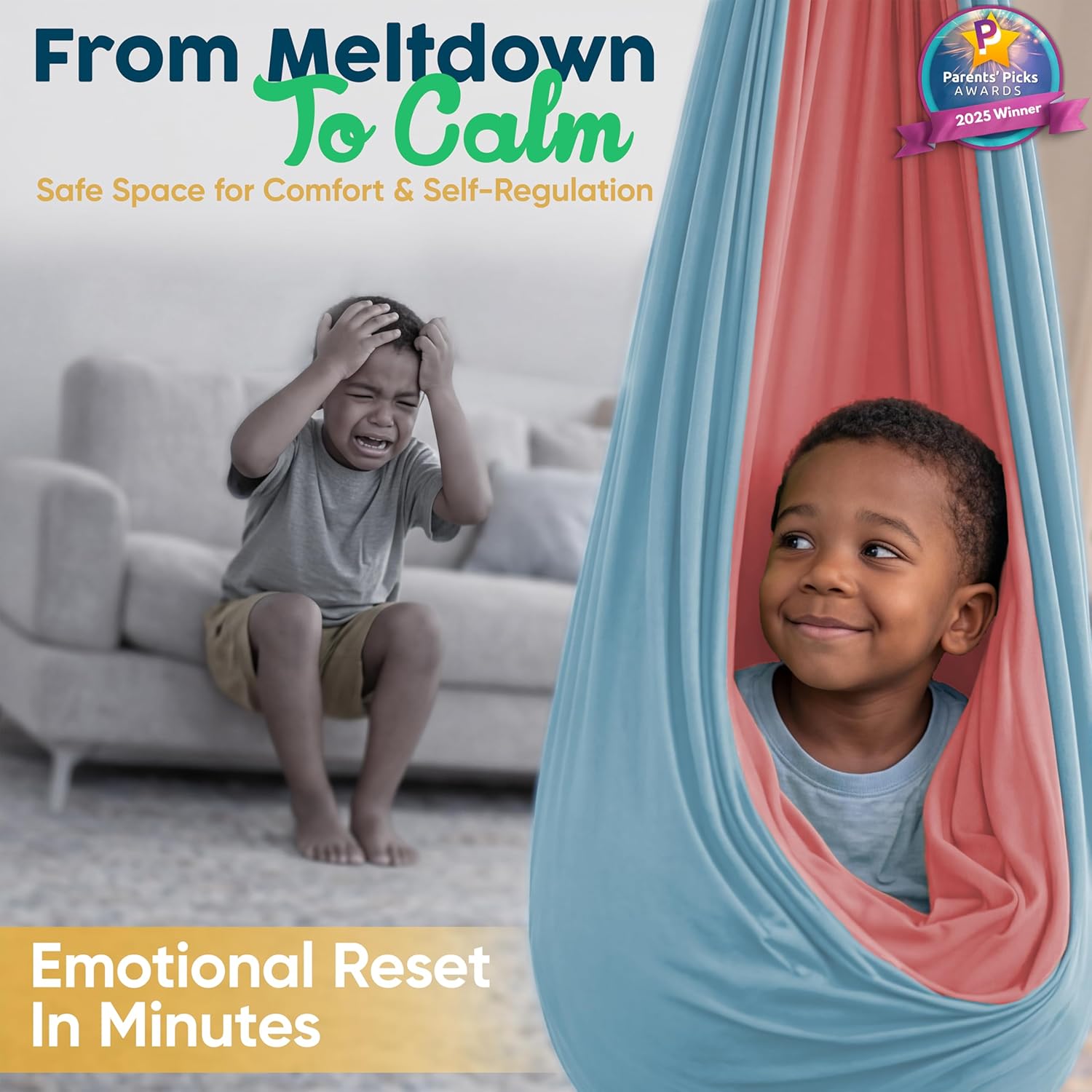 Sensory Swing for Kids Indoor Outdoor - Calming Cocoon Therapy Swing, Holds 300lbs - Hug-Like Sensory Hammock with 360° Swivel Hardware for Autism, ADHD, SPD Support