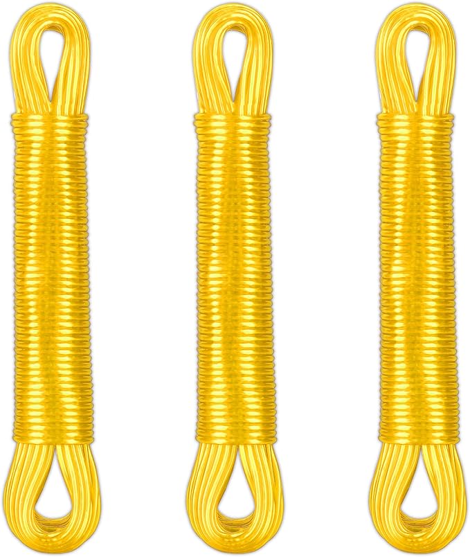Relaxdays Wäscheleine 3er Set, 20m, PVC Wäscheseil mit Polyesterkern, extra stark, drinnen & draußen, Wäscheschnur, gelb Relaxdays Wäscheleine 3er Set, 20m, PVC Wäscheseil mit Polyesterkern, extra stark, drinnen & draußen, Wäscheschnur, gelb