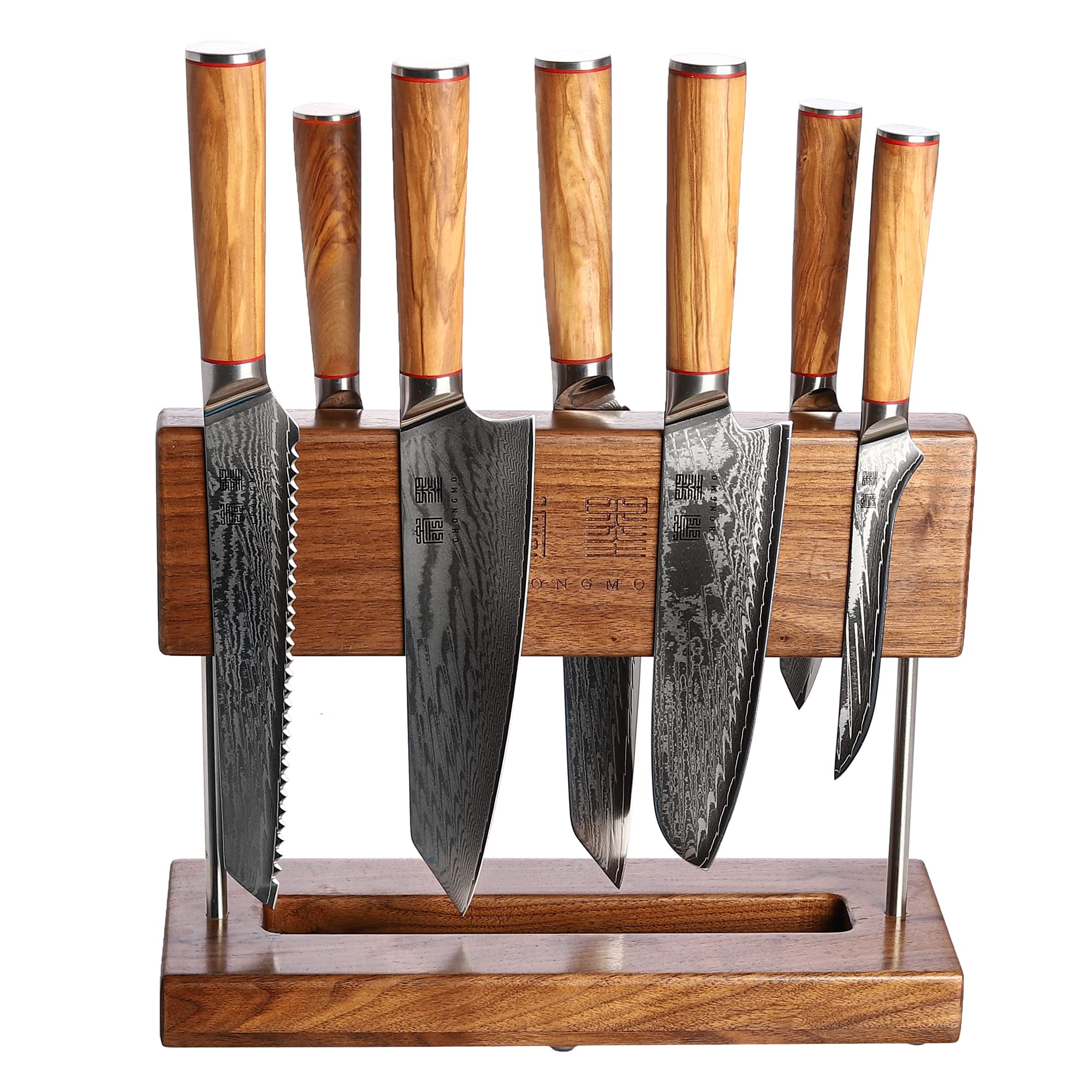 Damascus Steel Chefs Knife 8-piece Set With Magnetic Knife Holder Professional Kitchen Knife Set Maple Handle