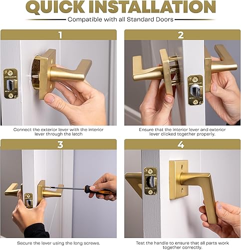 Miniatura 5 de Mega Handles Passage I - Juego de manijas de puerta con palanca para pasillo, armario y baño, diseño reversible, se adapta a todos los tamaños de