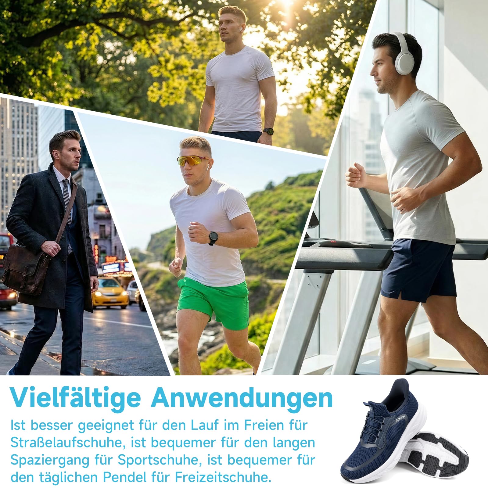 ODCKOI Slip On Sneaker Herren Laufschuhe & Turnschuhe Bequeme Slip In Schuhe mit elastischen Schnürsenkeln Mesh Leichte Atmungsaktive Freizeitschuhe für Alltag & Indoor