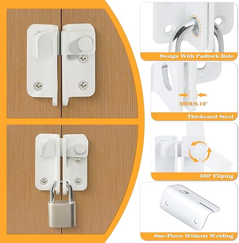 Miniatura 4 de Alise Pestillos de puerta abatible, pestillo deslizante, pestillo de seguridad para puerta de granero, jaula de mascotas, jardín, baño, garaje,