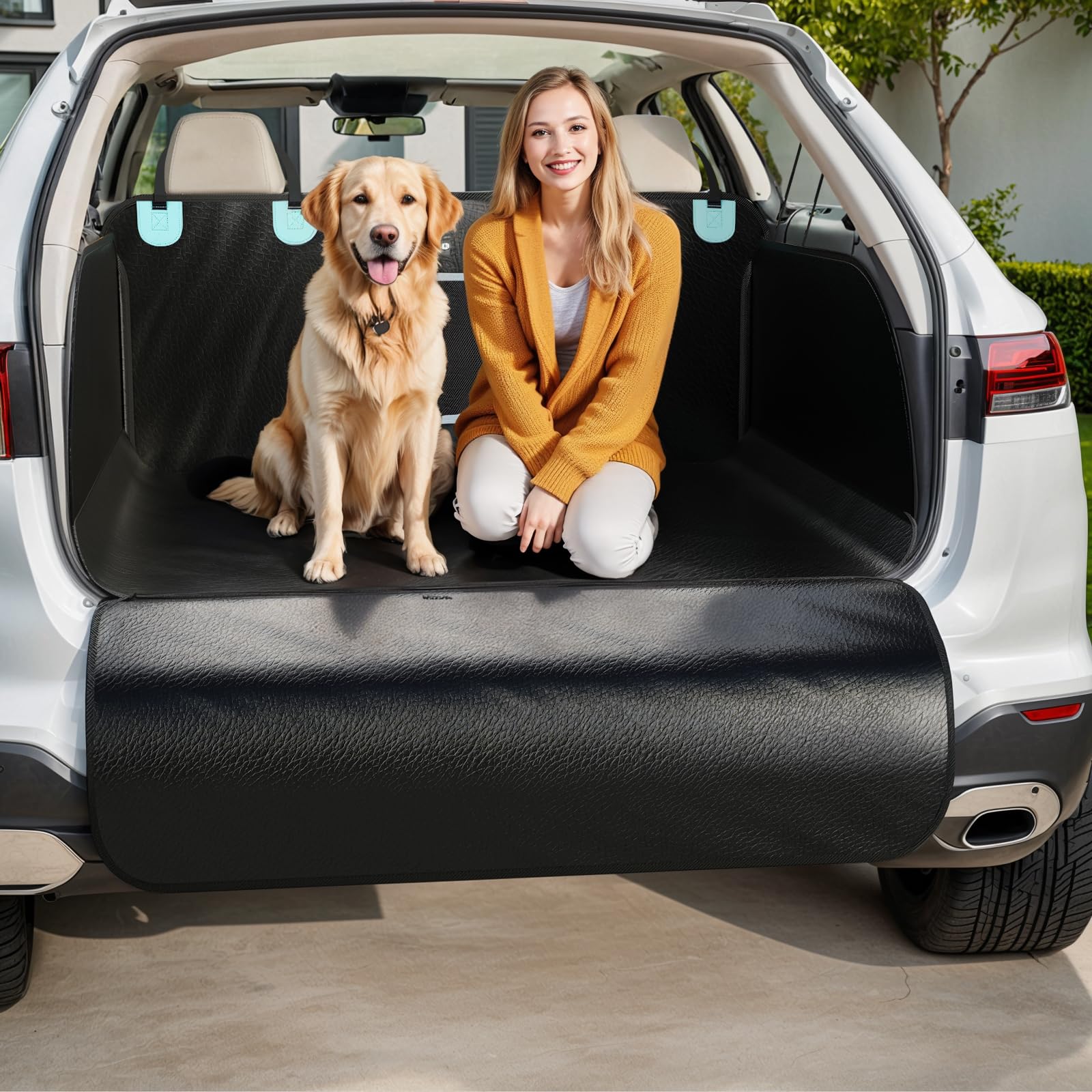 Housse de coffre pour SUV pour chiens avec cuir PU, couverture de coffre imperméable pour animaux de compagnie avec panneaux latéraux plus hauts, tapis de siège pour chiens pour SUV et