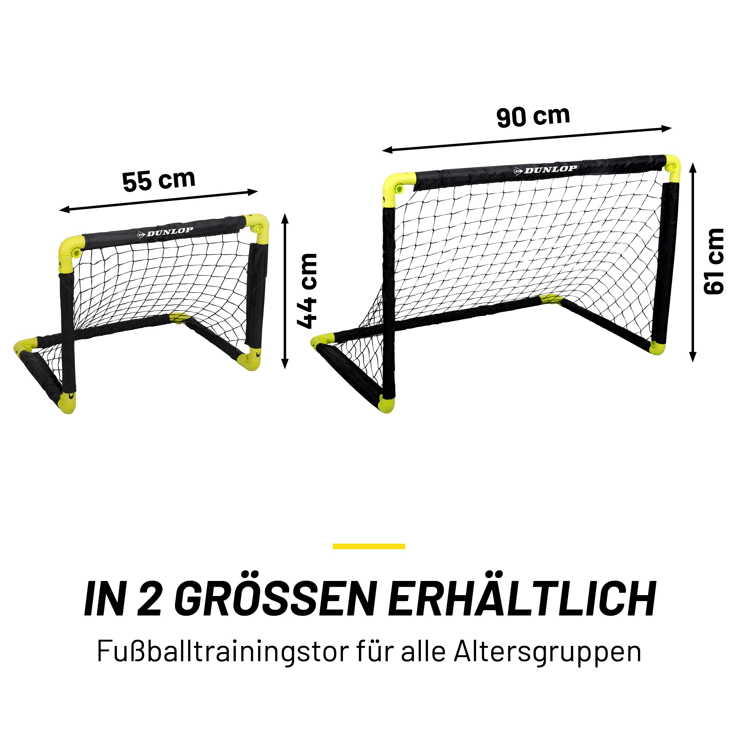 Dunlop Fußballtor - Fussballtor - Faltbares fußball Tor - Fussballtore für Garten Kinder - Fussball Trainingszubehör für Innen und Außen - Schwarz/Gelb