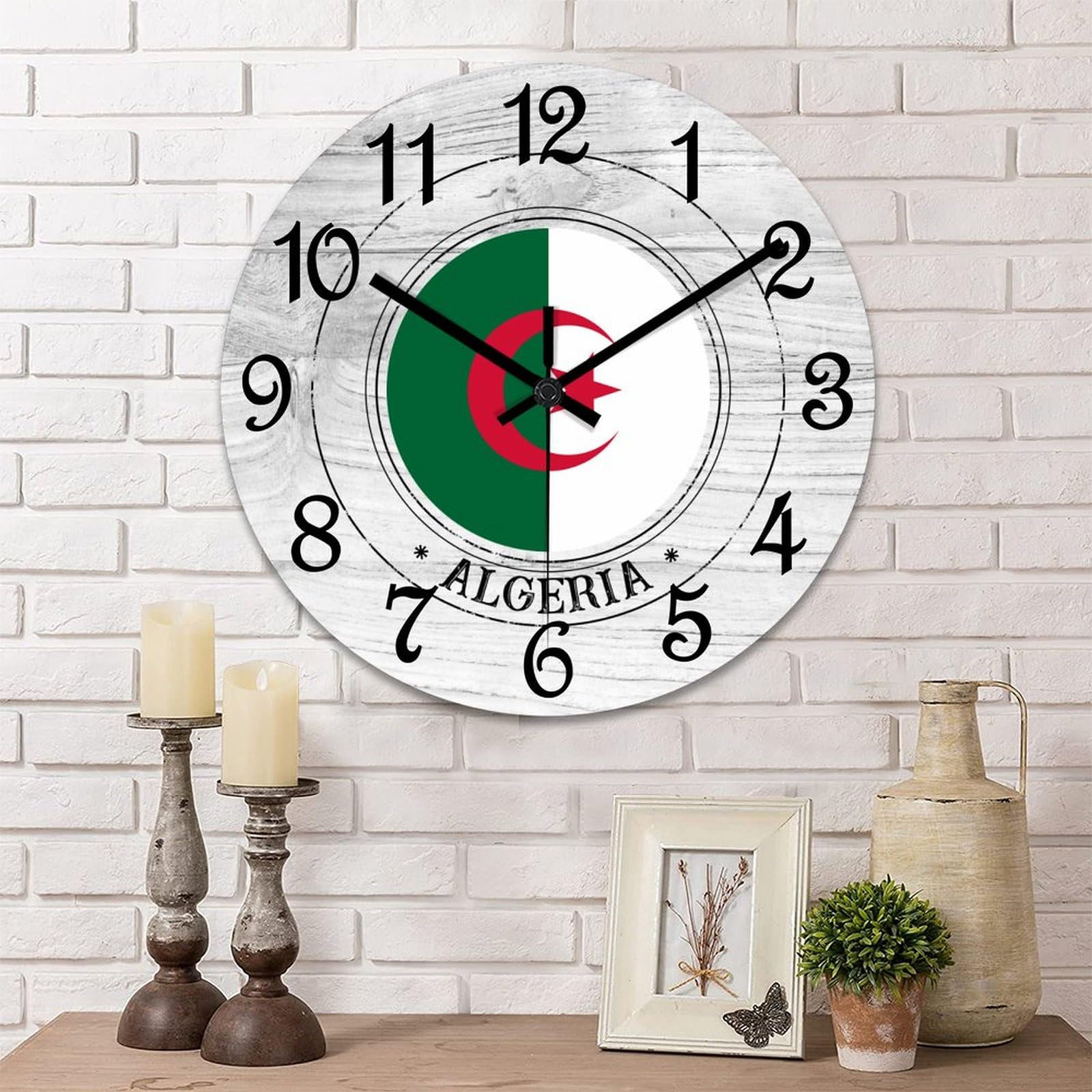 Horloge murale silencieuse drapeau Algérie 38 cm pour chambre