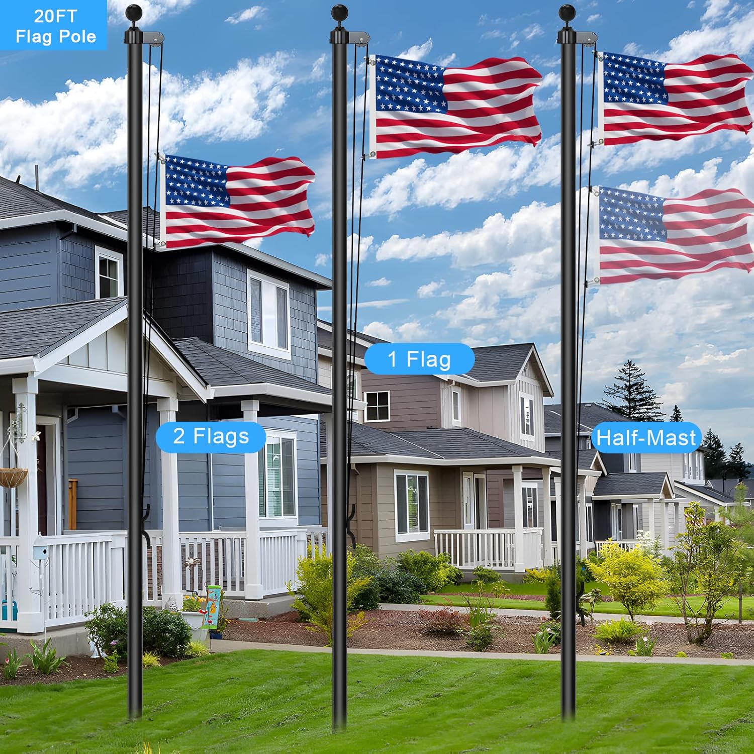BaiYuan 20FT Flag Pole for Outside Heavy Duty Aluminum Flag Pole with 3x5 FT American Flag Professional Flagpole kit for Outside,Garden, Residential, Commercial : Patio, Lawn & Garden