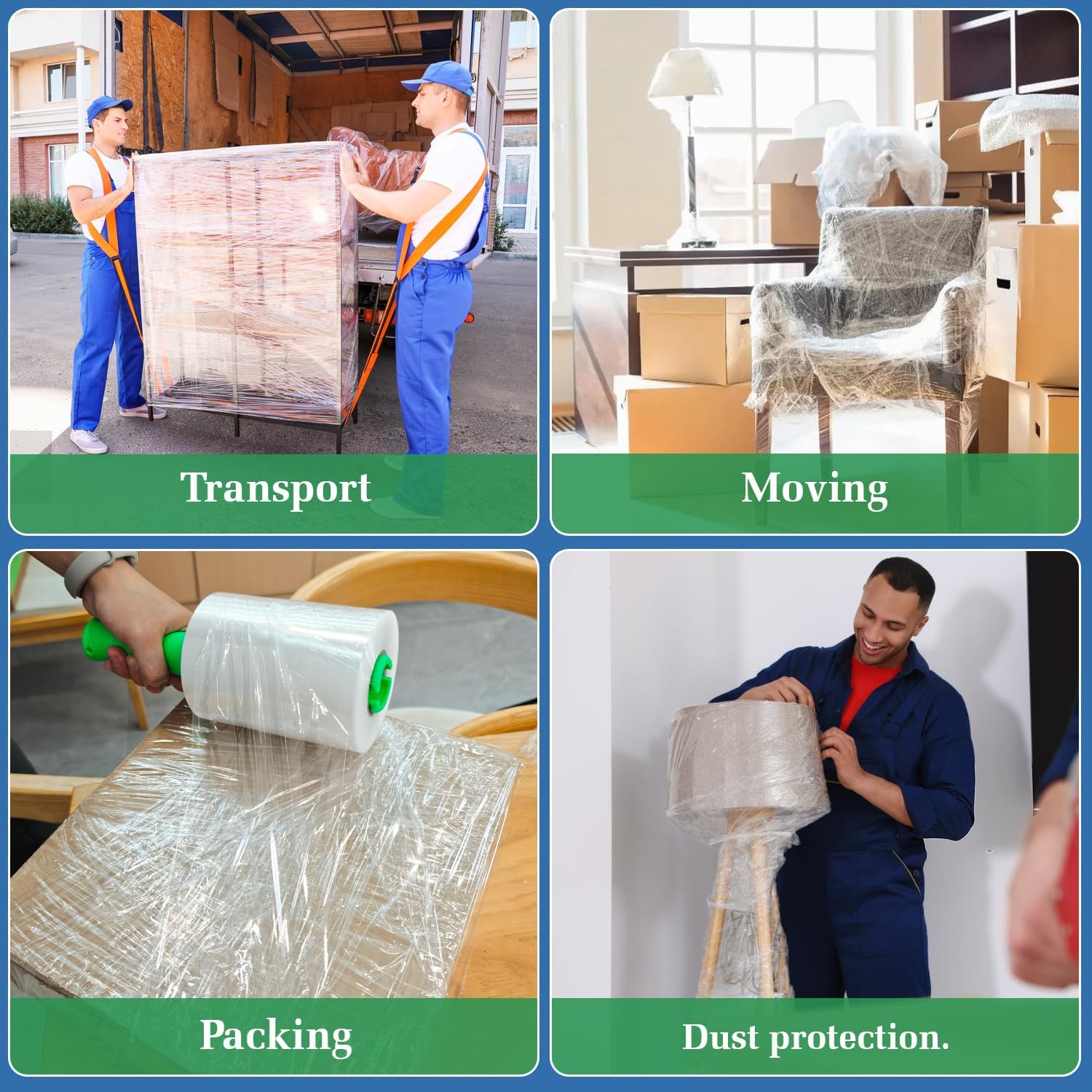4-Pack Industrial Strength Mini Clear Stretch Wrap Film 5" 1000 Ft Roll 80 Gauge Thick with Plastic Handle, Durable Self-Adhering Heavy Duty Shrink Plastic Wraps for Pallets Moving & Packing